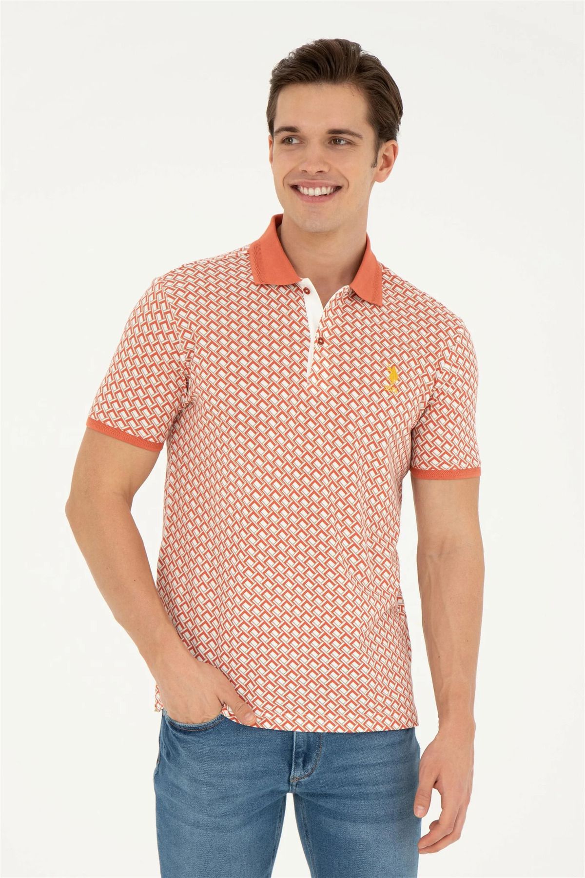 U.S. Polo Assn. SAGUNTO Geometrik Desenli Erkek Polo Yaka T-Shirt