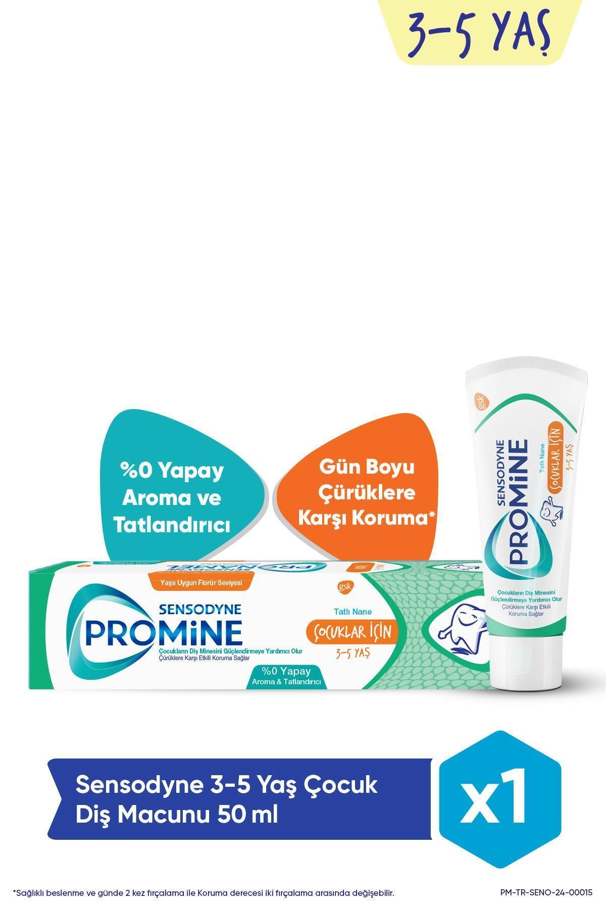 Sensodyne Promine 3-5 Yaş Çocuklar İçin Gün Boyu Çürüklere Karşı Koruyan Şekersiz Diş Macunu 50ml
