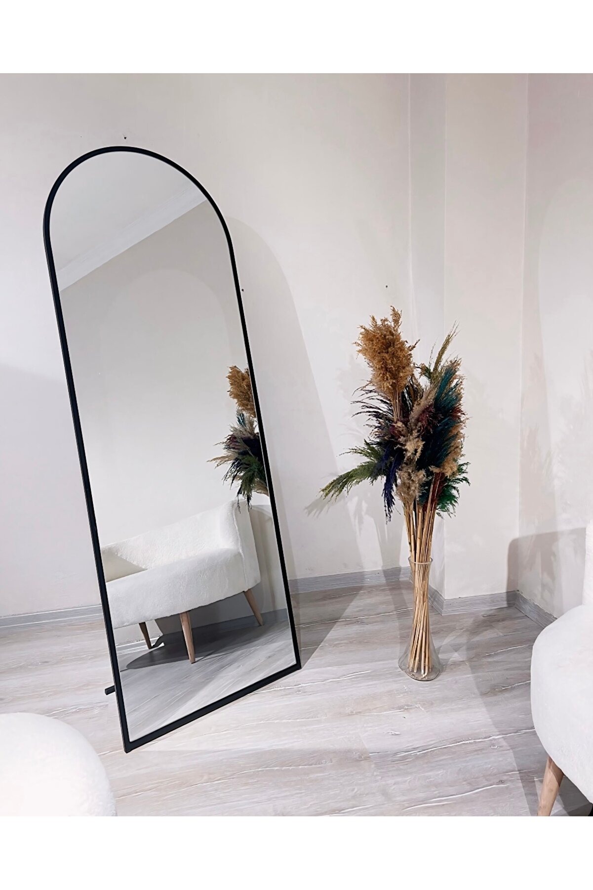 Ersan Dizayn Metal Çerçeve Siyah Oval Ayaklı Boy Aynası 65x180 Cm