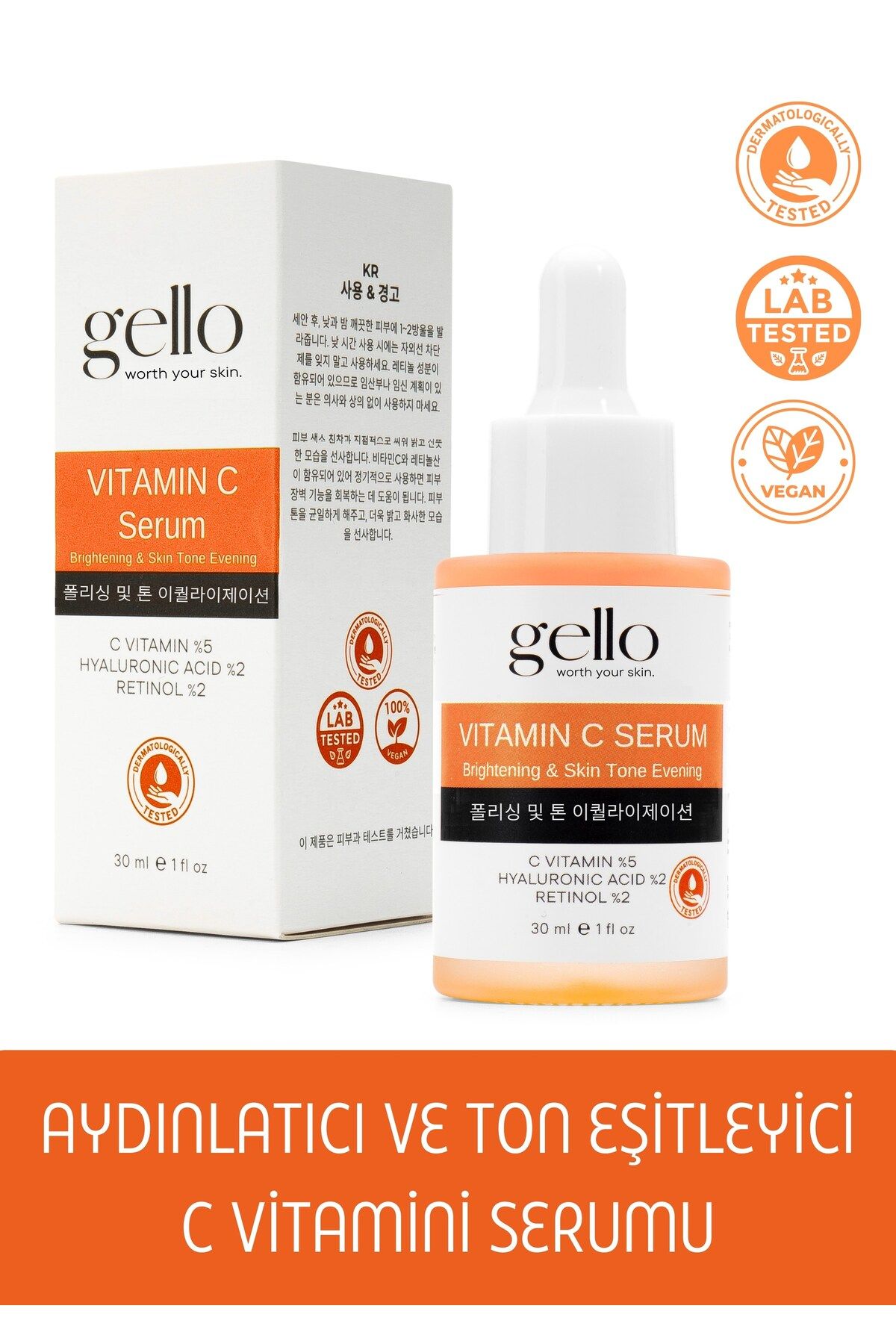 GELLO C Vitamini Ton Eşitleyici Serum ( Retinol %2 + C Vitamin %5 )