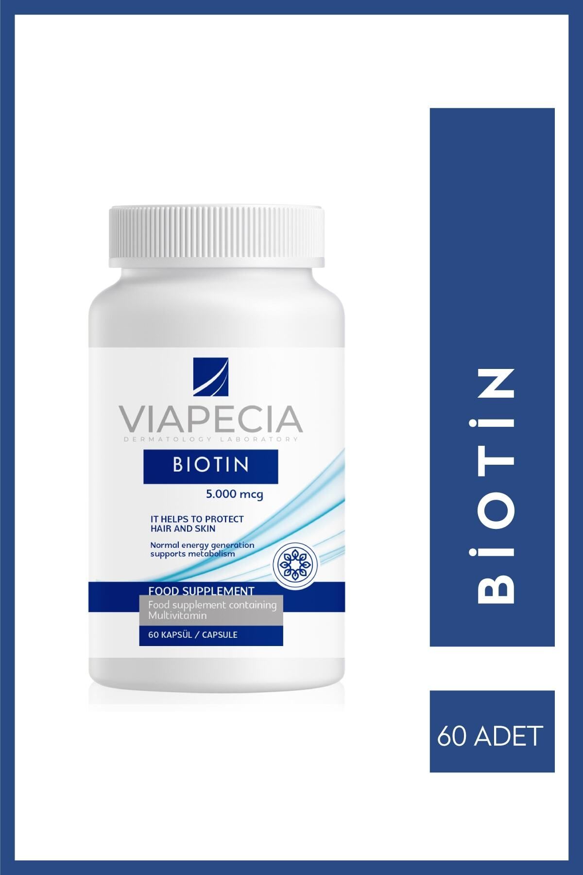Viapecia Biotin 5000 Mg Vitamin Içeren Takviye Edici Gıda Sağlıklı Saç Cilt & Tırnak 60 Kapsül