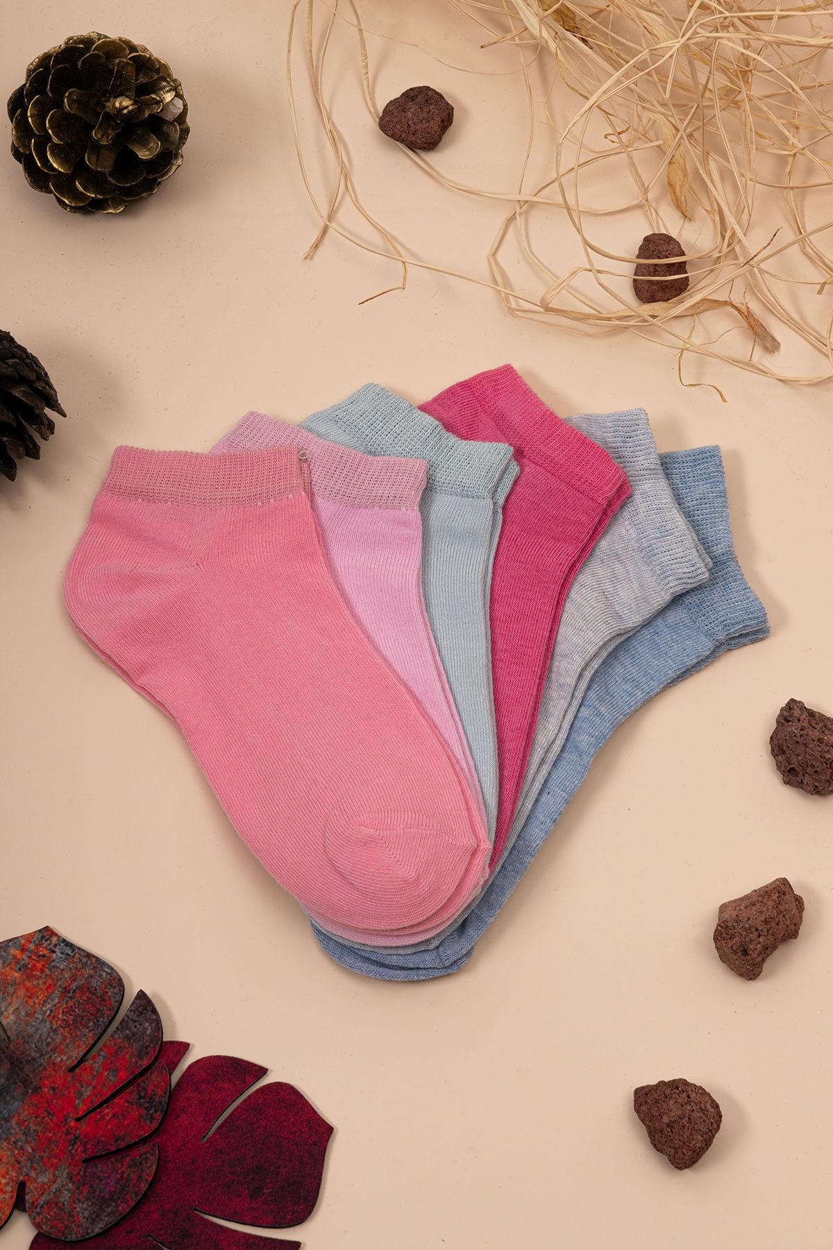HİTRA Tekstil 6'lı Renkli Kadın Penye Patik Çorap
