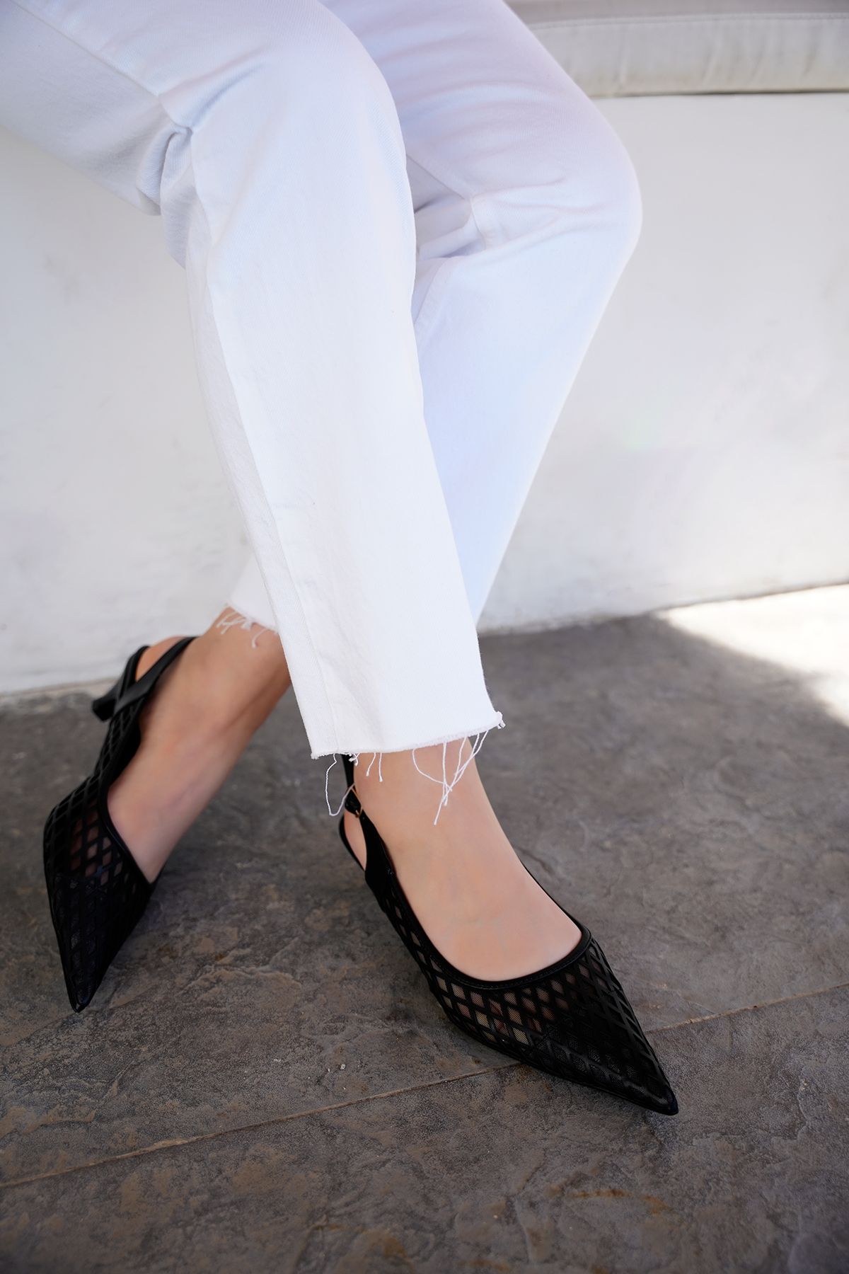 LAMİNTA Joyi Siyah File Detaylı Kadın Topuklu Ayakkabı