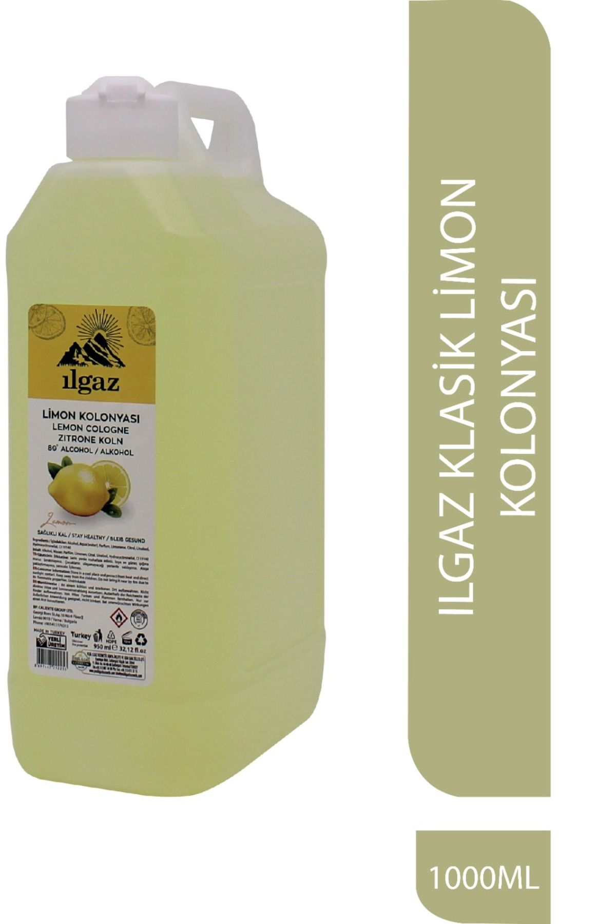 ILGAZ Klasik Limon Kolonyası 1000 ml 80 Derece Huni Kapaklı Bidon Limon Kolonya