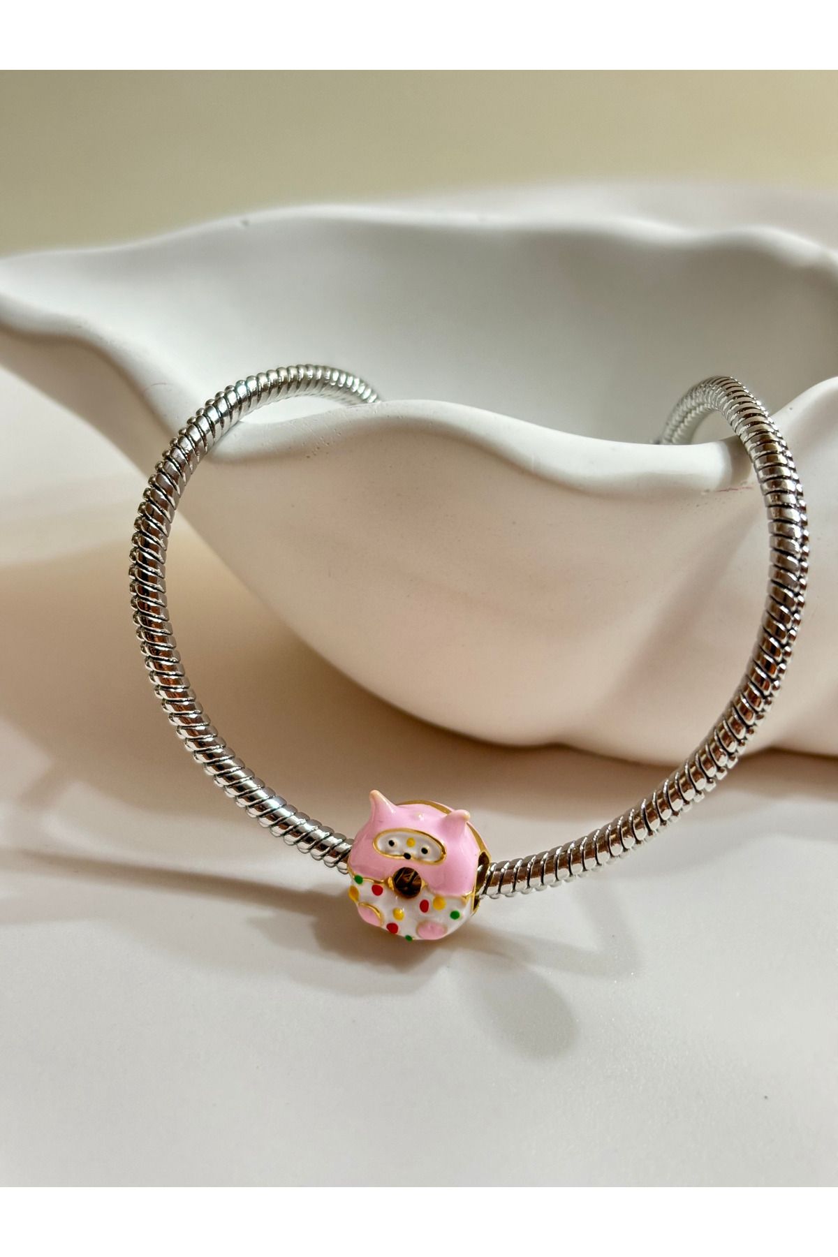 sheyajewellery Kadın Pandora Şekerli Donut Kalpli Çelik Charm