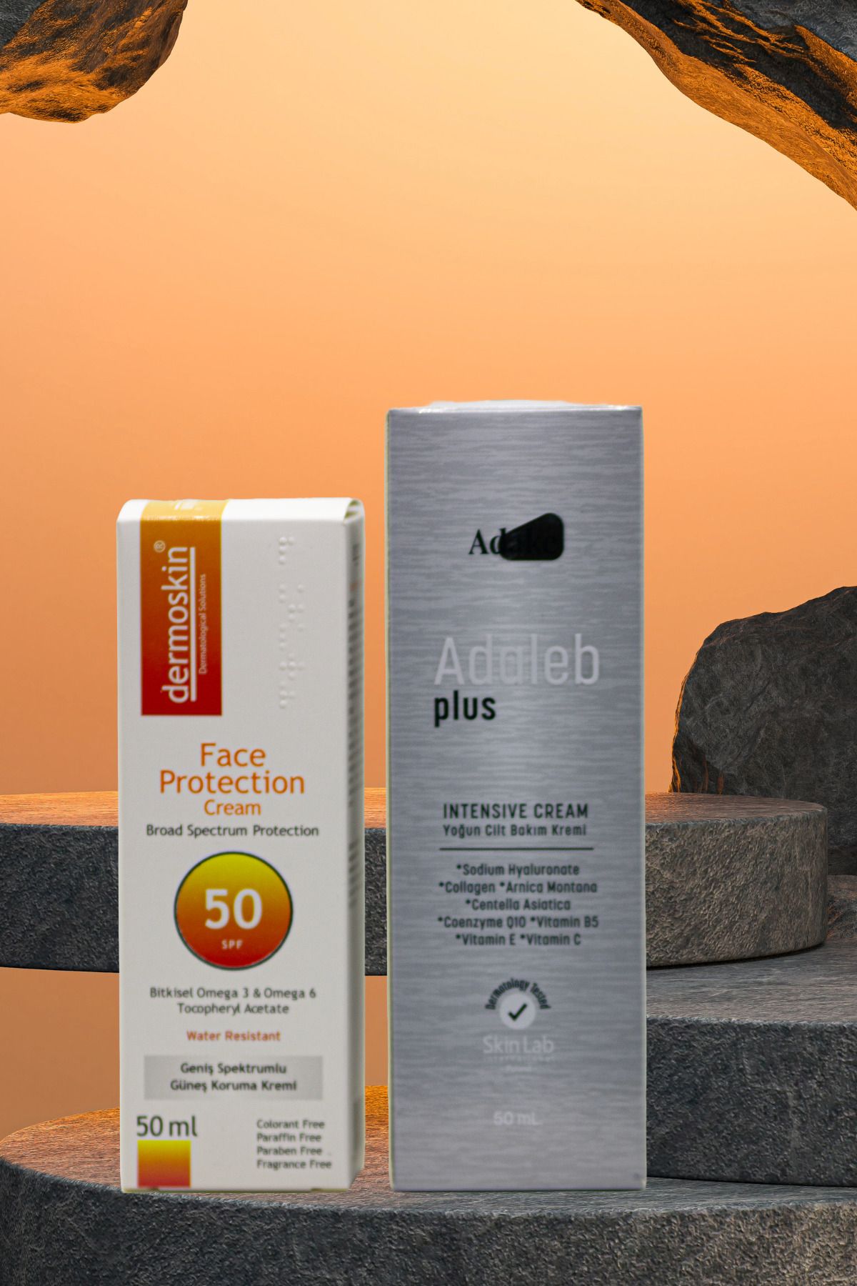 Dermoskin Face Protection 50 SPF 50 ml Adaleb Plus Leke ve Akne Karşıtı Yoğun Bakım Kremi 50 ml