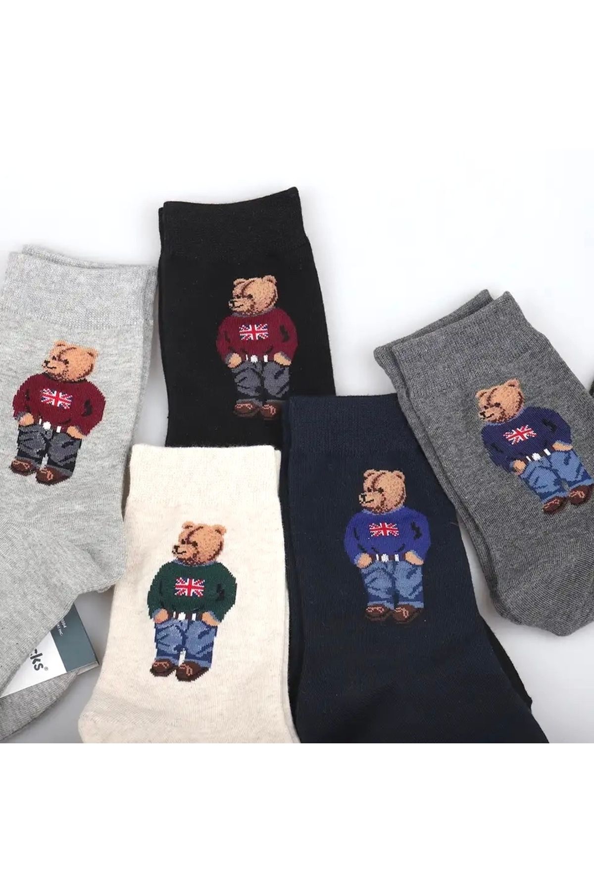 Çorap Kurdu 5’li Teddy Bear Desenli Renkli Soket Çorap Set