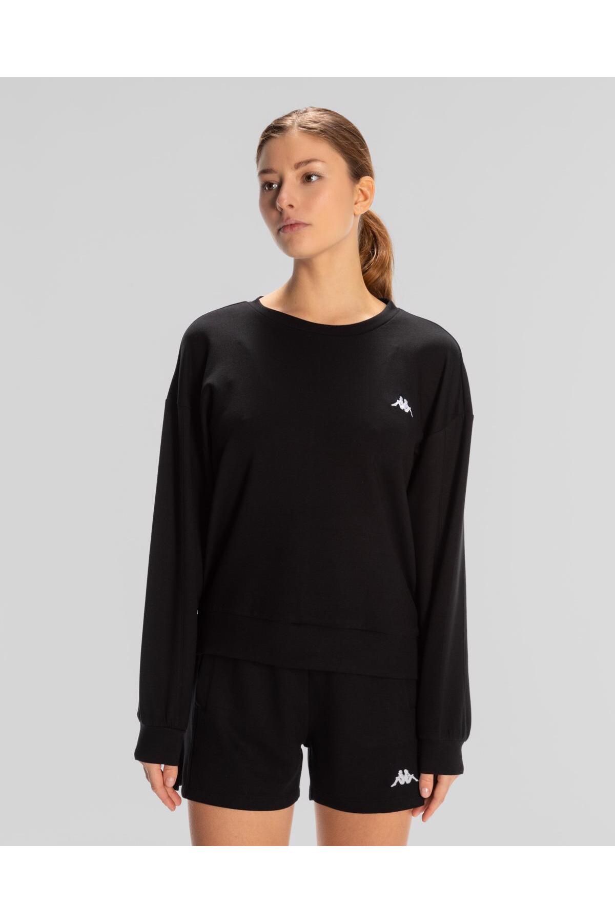 Kappa Authentic Sylia Sweatshirt Kadın Siyah Regular Fit Sweatshirt