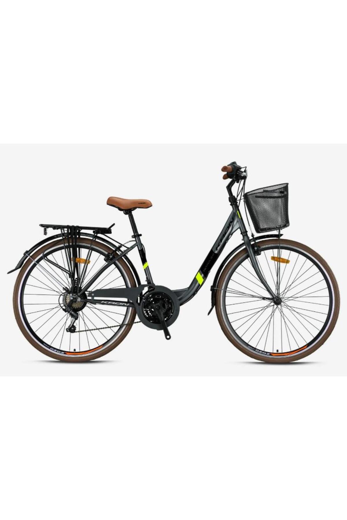Kron TETRA 3.0 - 28Jant City Bike - 15' - 21 Vites - V.B. - Mat Füme-Siyah/Neon Sarı
