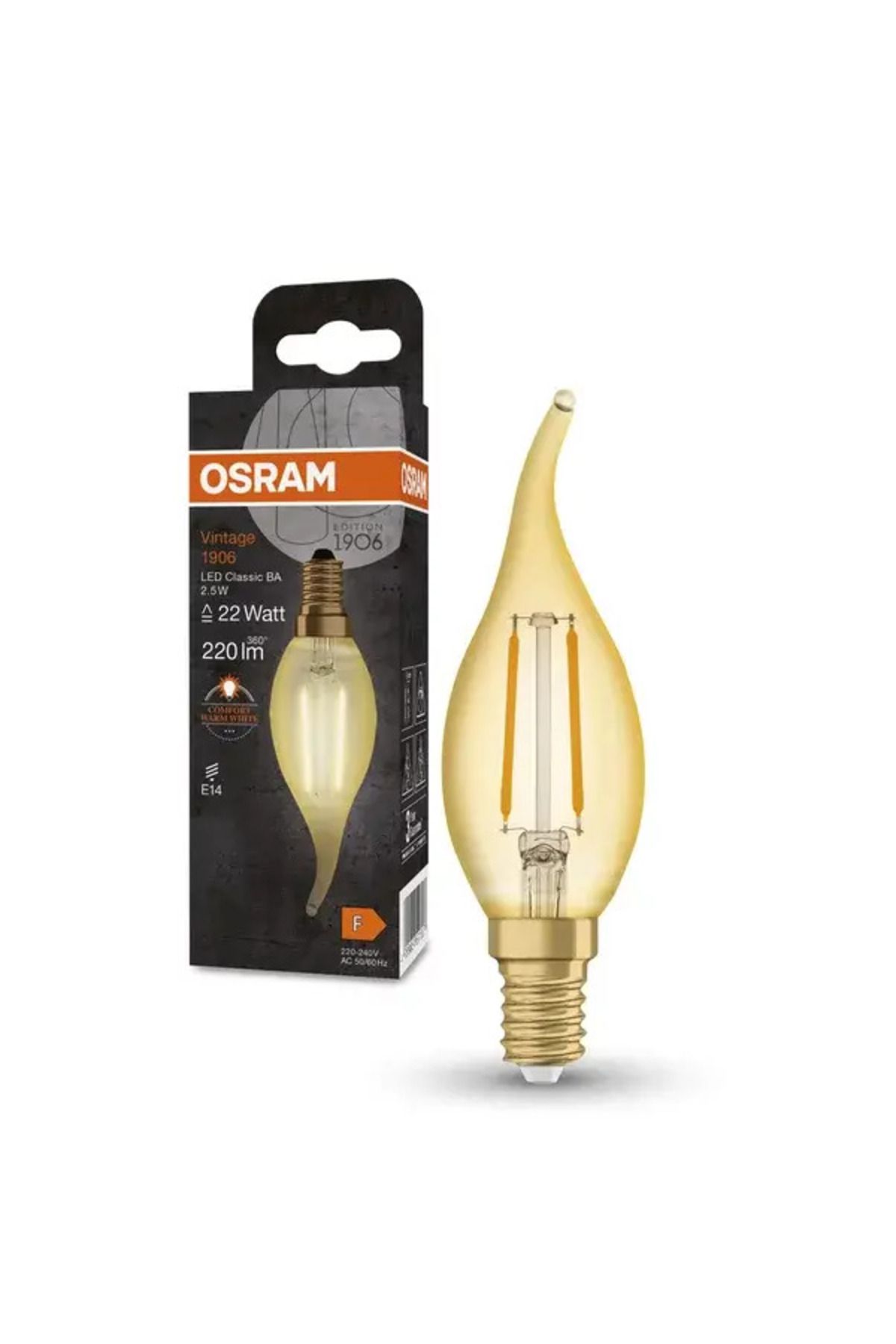 Osram Ledvance 2.5W 824 Sarı Işık  E14 İnce Duylu Kıvrık Model Filamanlı Edison Ampul