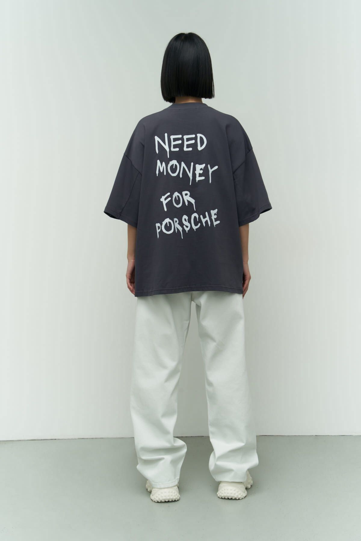 MAİ COLLECTİON Need Money Antrasit Oversize T-Shirt