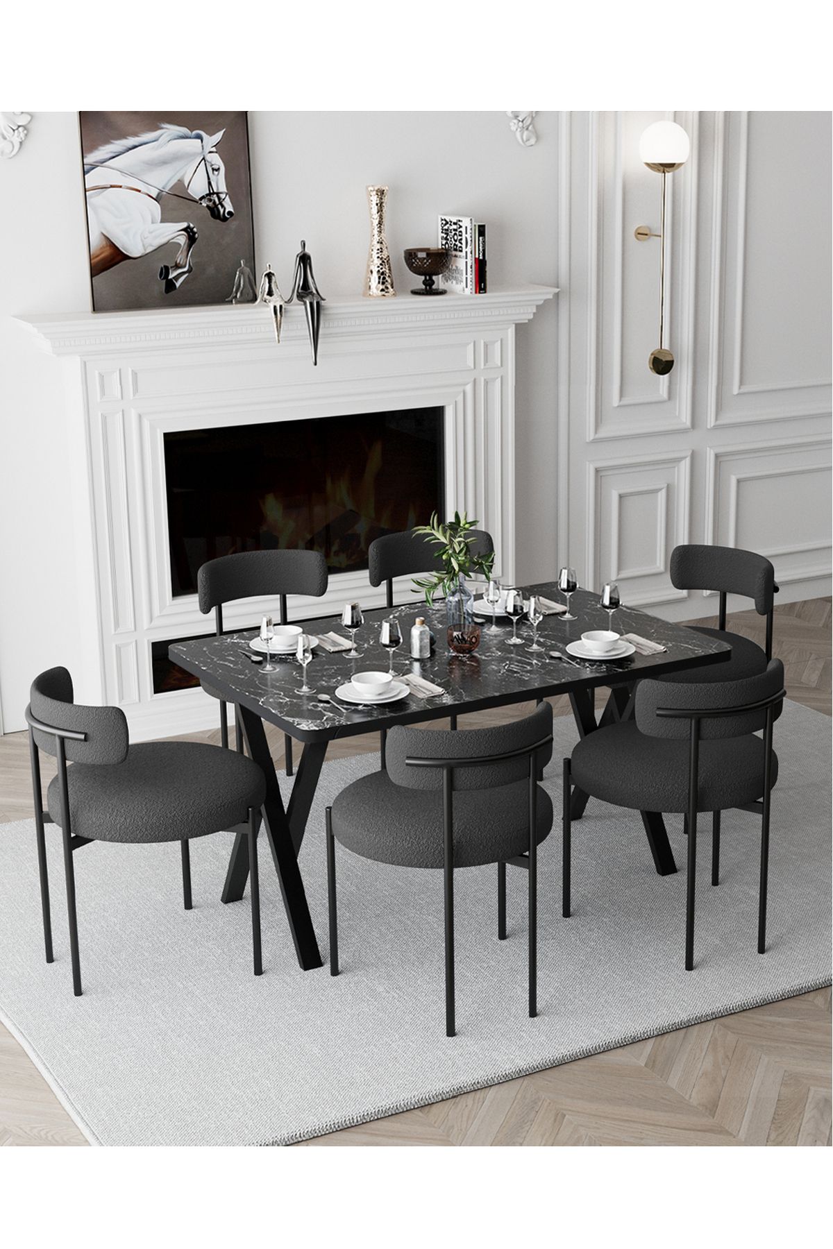 Avvio Margo   Teddy Sandalye 80x140 Yemek Masası Mutfak Masası 6 Kişilik Masa Sandalye Takımı