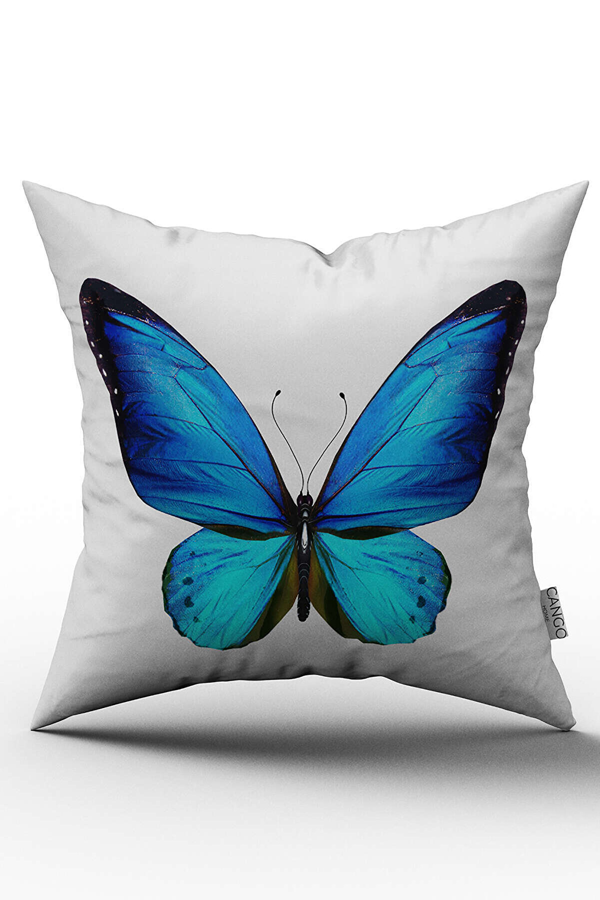 Cango Home Çift Taraflı Mavi Kelebek Desenli Dijital Baskılı Kırlent Kılıfı - Otyk495-ct