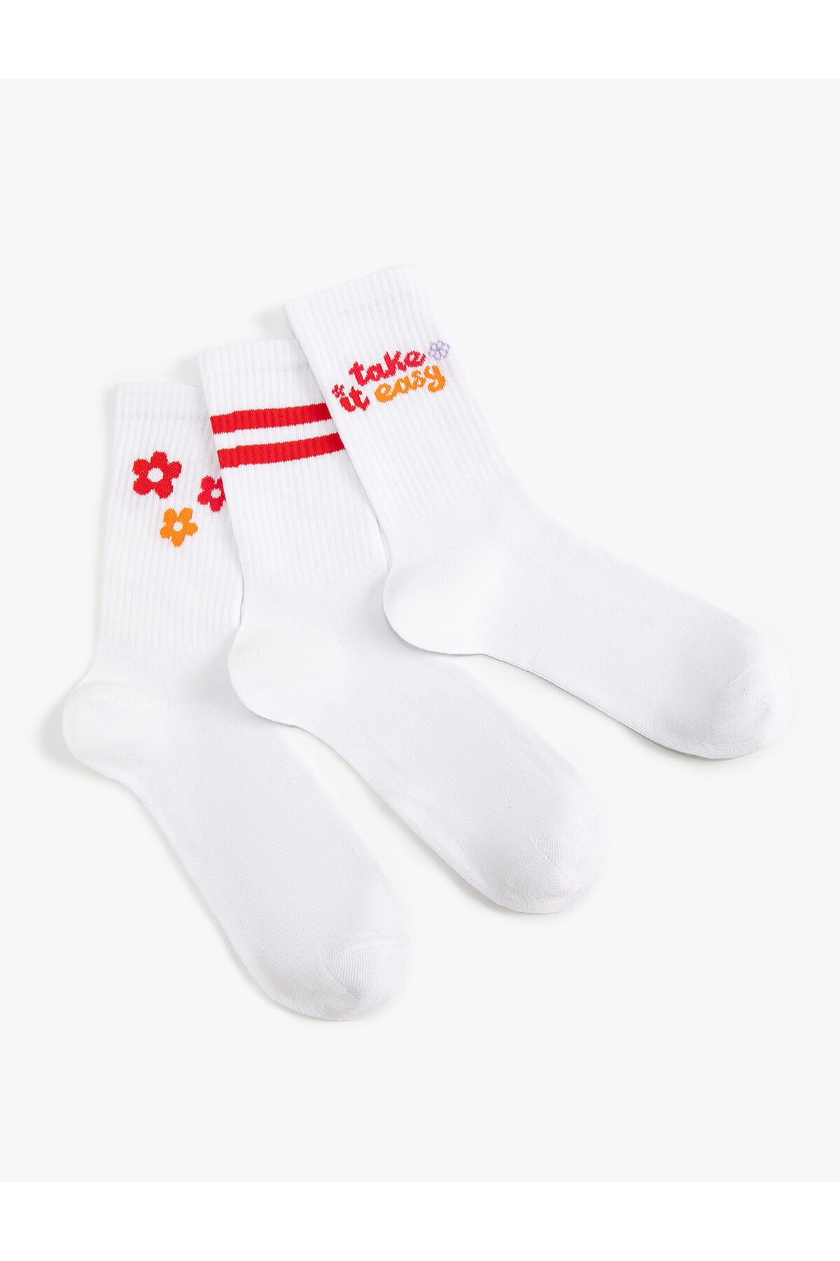 Koton Çiçekli 3'lü Soket Çorap Seti Slogan Desenli