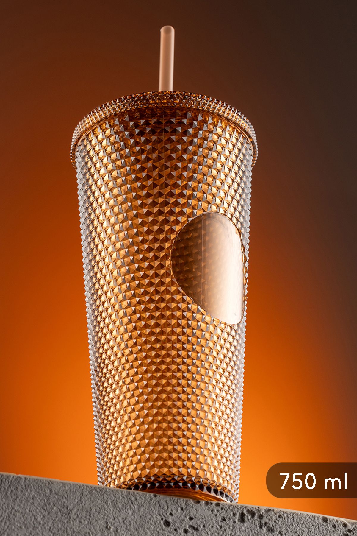 Meleni Home Kristal Görünümlü  Kahve Bardağı,  Pipetli Soğuk,Sıcak İçecek Seyahat Bardağı 750 Ml-Kahverengi