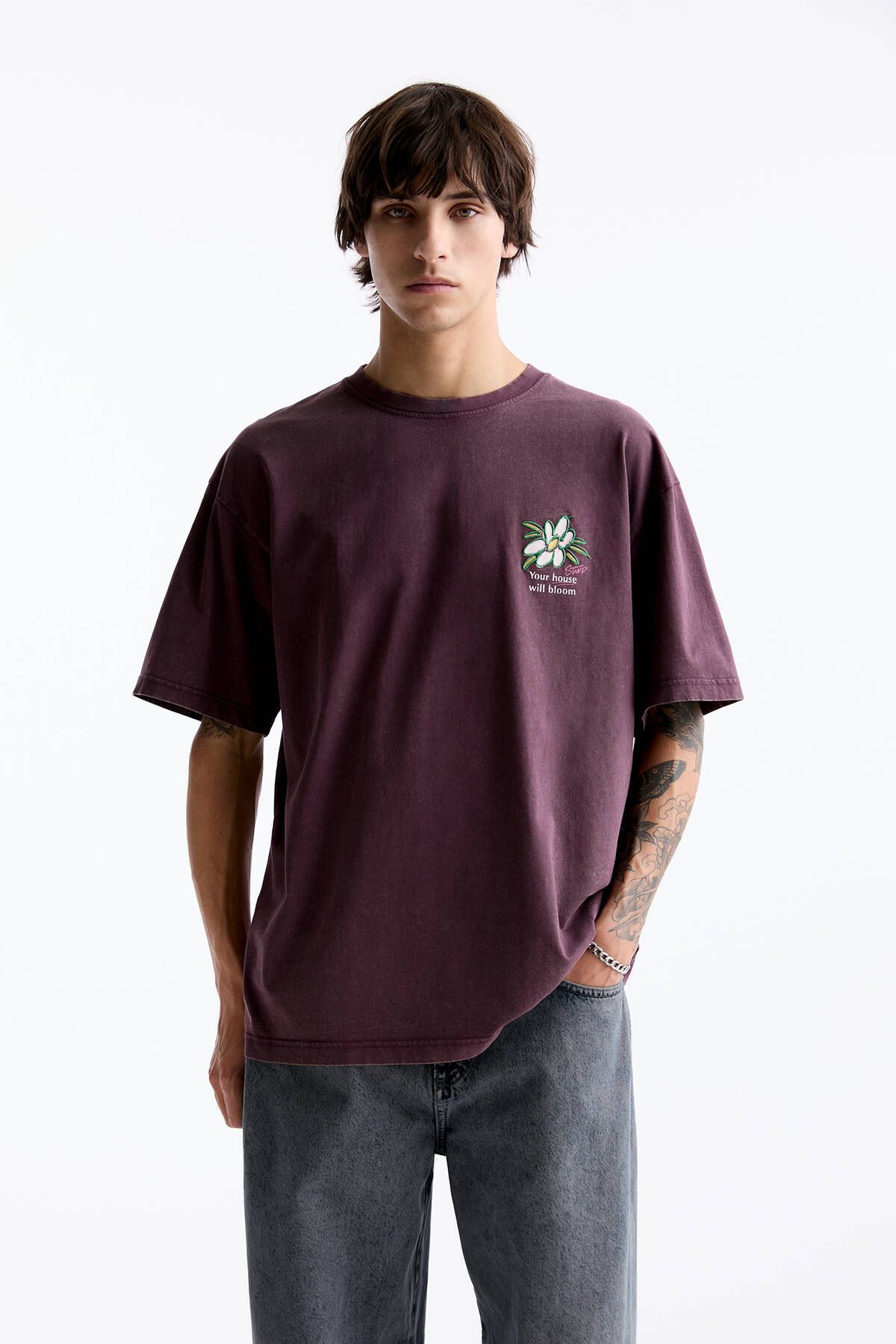 Pull & Bear Soluk efektli kısa kollu t-shirt