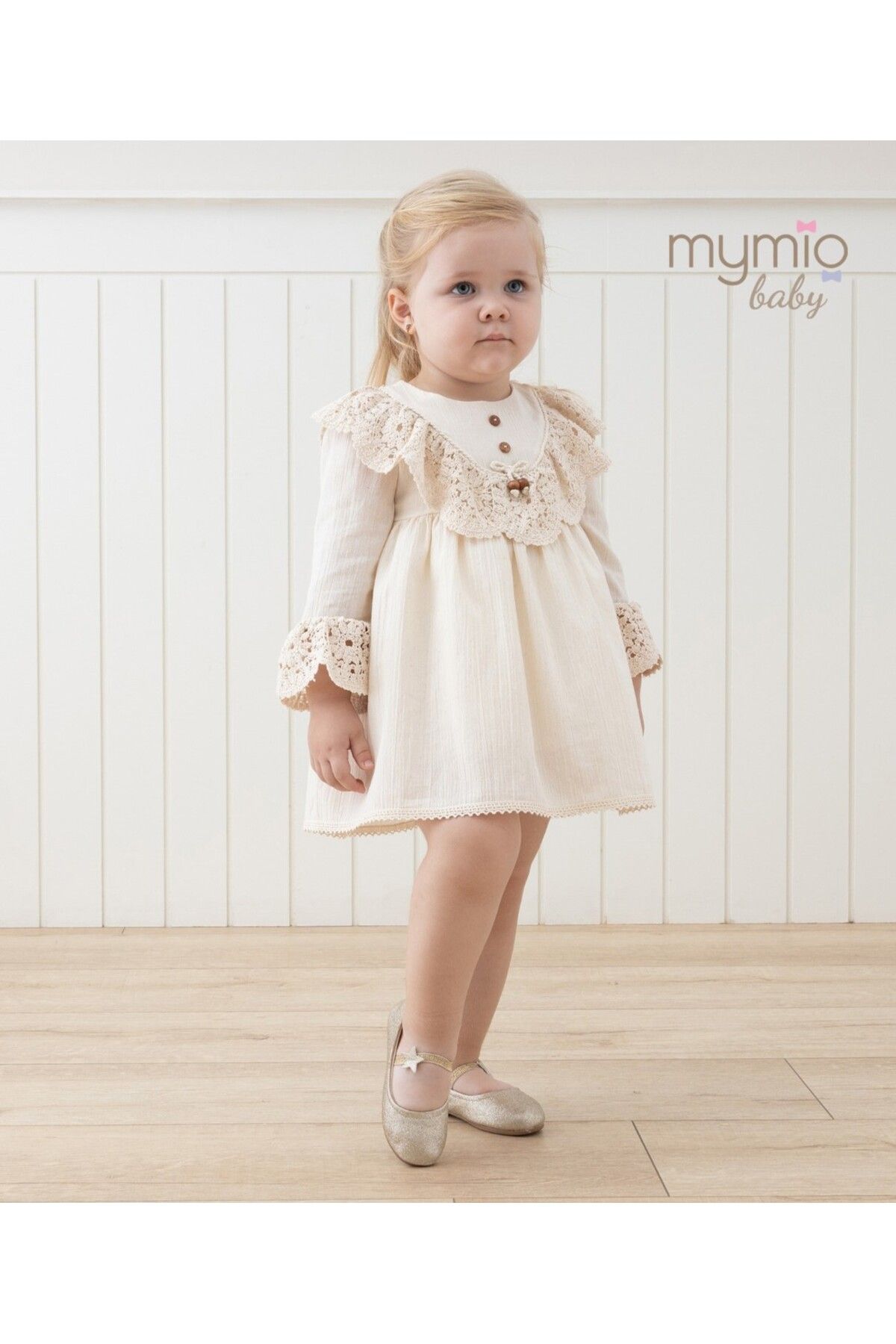Mymio 6-24 Ay Nakış Detaylı Pamuk Kız Bebek Elbise