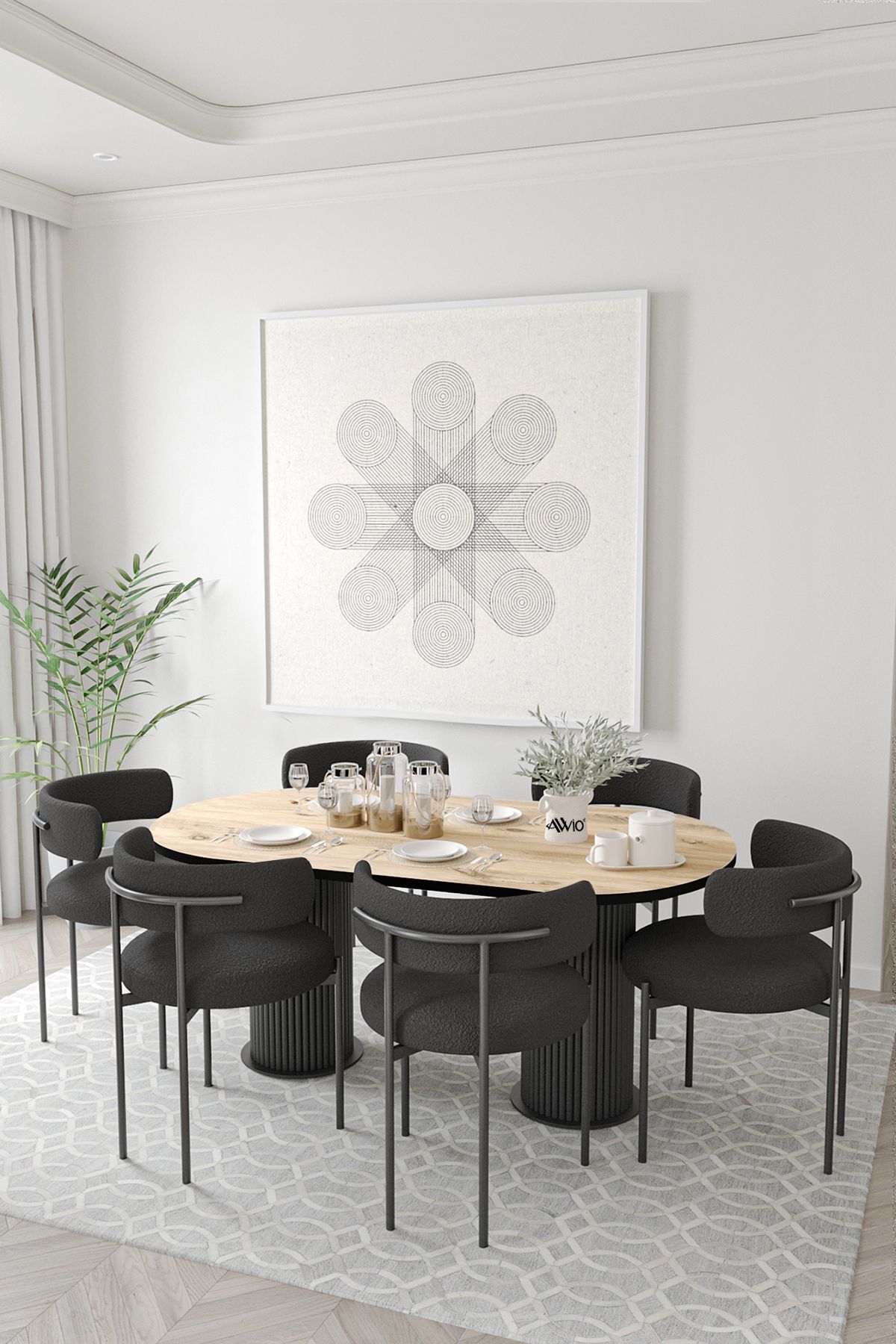 Avvio Loreto  Teddy Sandalye 80x160 Yemek Masası Mutfak Masası 6 Kişilik Masa Sandalye Takımı