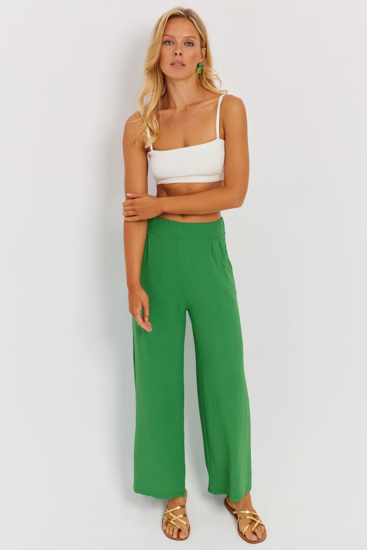 Cool & Sexy Kadın Yeşil Beli Lastikli Pantolon J23434