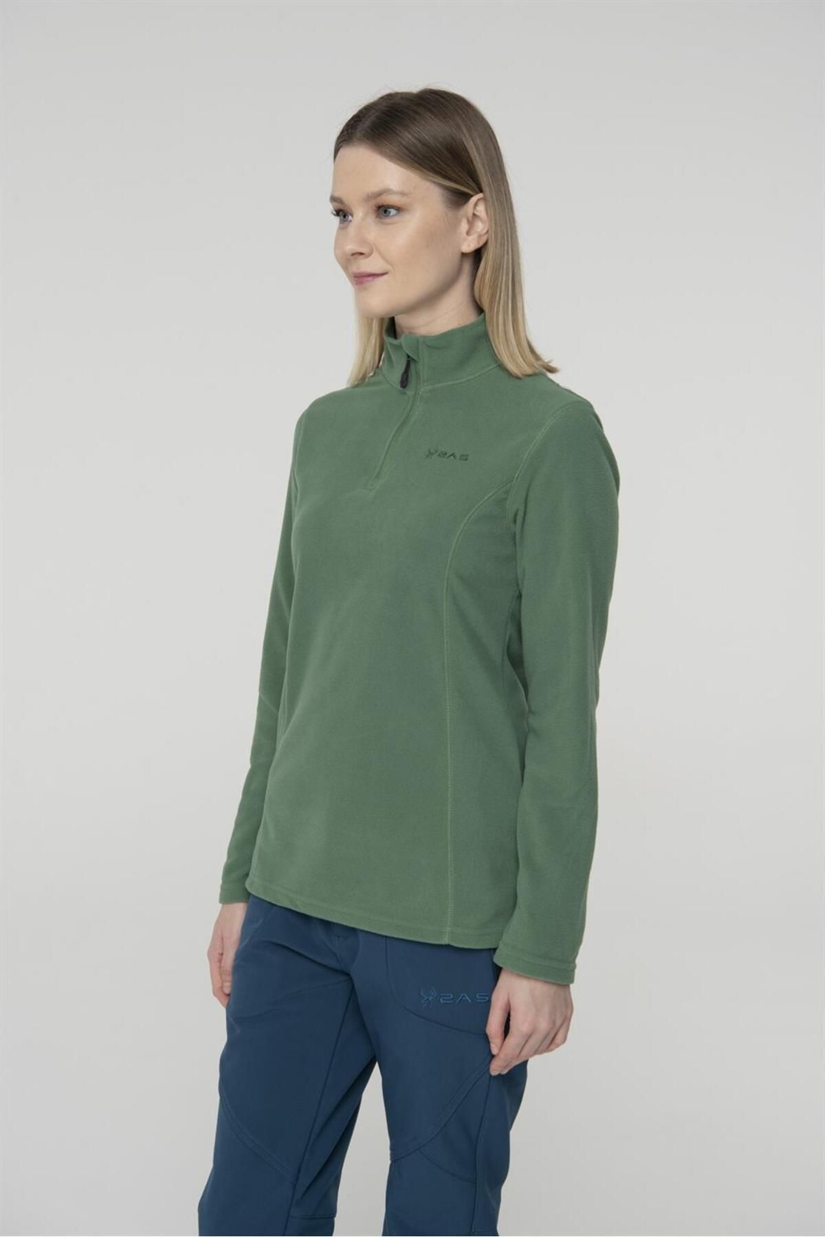 2AS Pinna Yarım Fermuarlı Kadın Polar Sweatshirt Yeşil