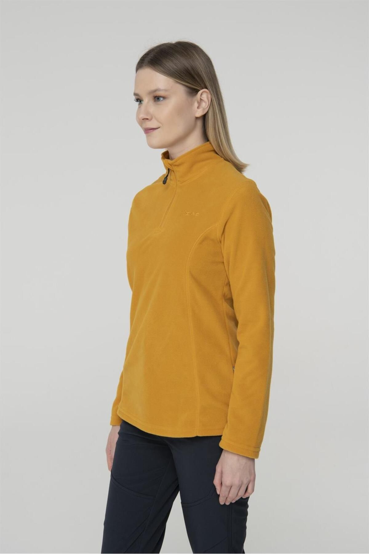 2AS Pinna Yarım Fermuarlı Kadın Polar Sweatshirt Koyu Sarı