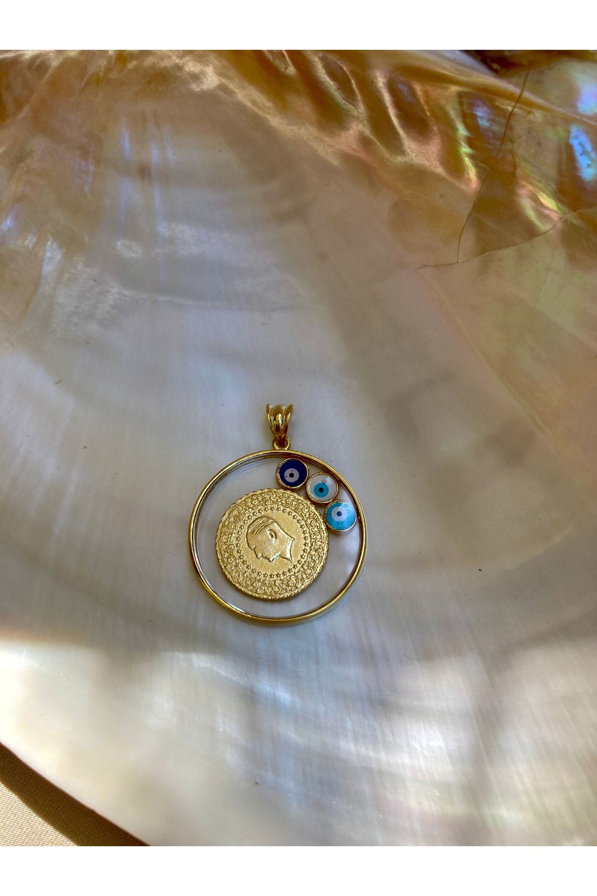 Aurora Jewelry Nazar Boncuklu Çeyrek Altın 925 Ayar Gümüş Kolye Ucu