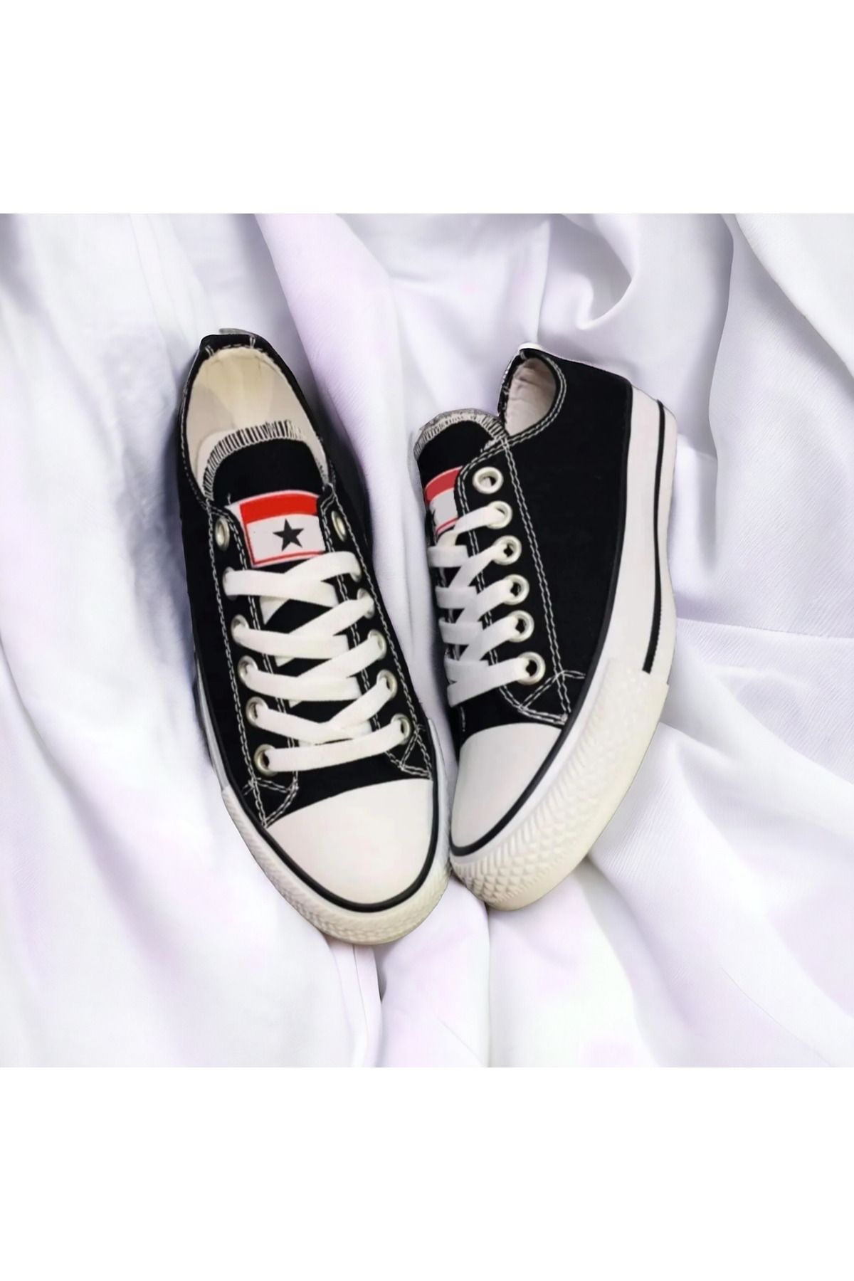 PATİK BEBE SİYAH KISA KETEN BAĞCIKLI UNISEX CONVERS AYAKKABI