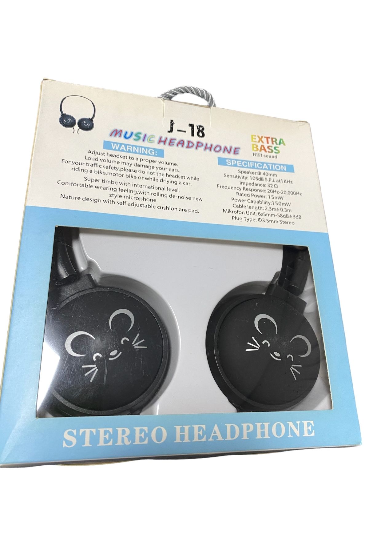 Poly Stereo headphone kedi desenli kablolu kulaklık