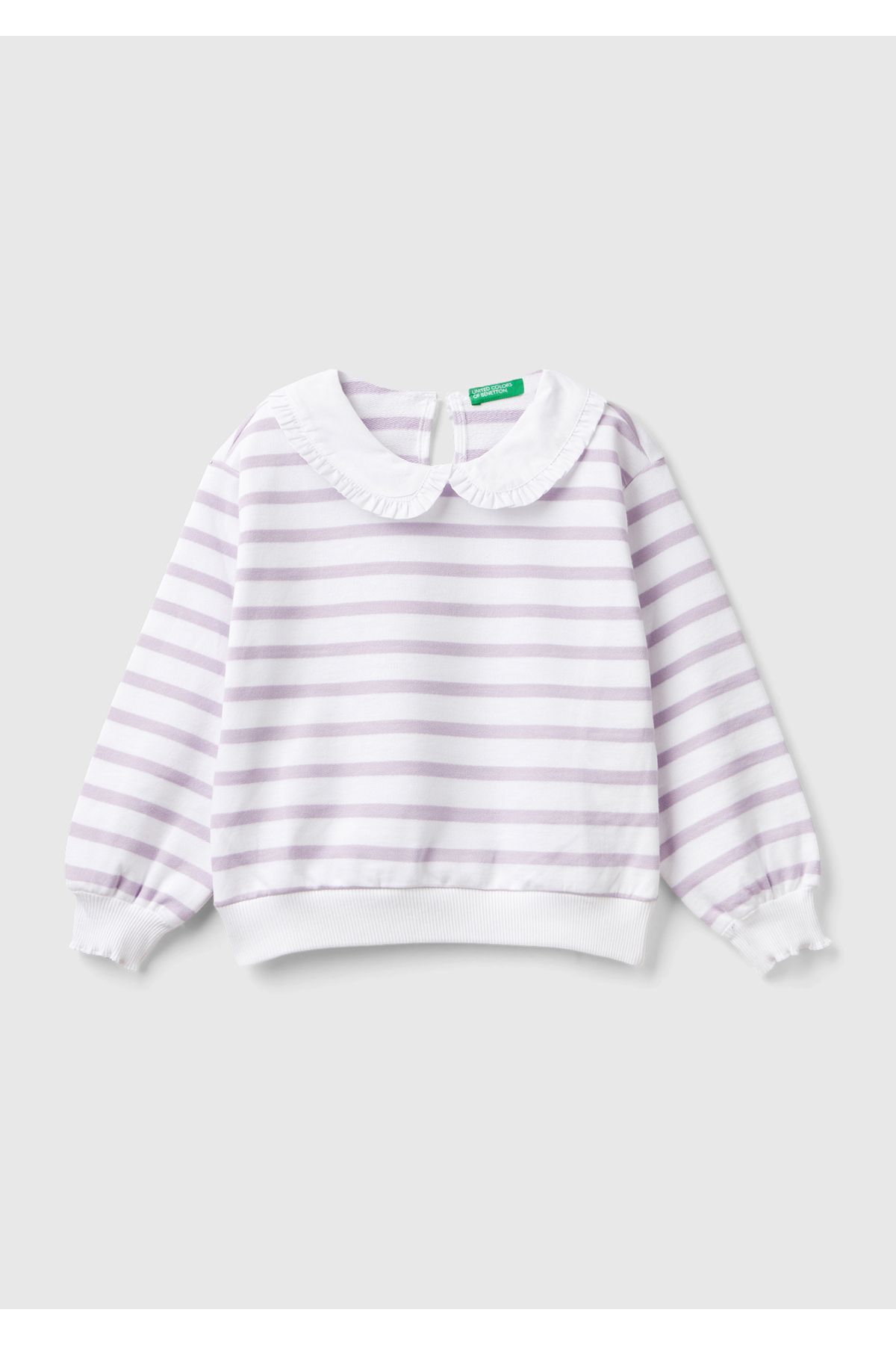 United Colors of Benetton Kız Çocuk Lila-Beyaz Fırfırlı Yaka Detaylı Çizgili Sweatshirt