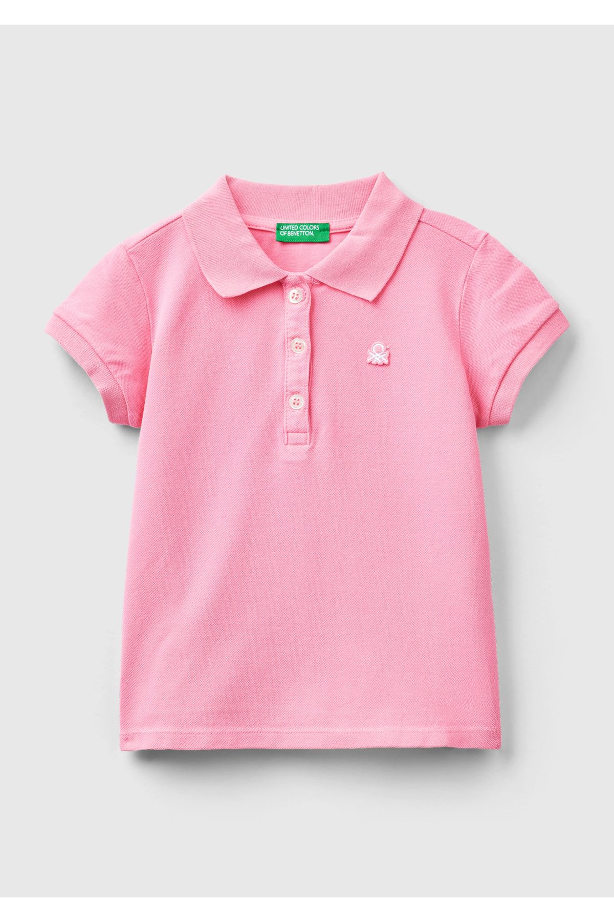 United Colors of Benetton Kız Çocuk Pembe Logolu Pike Polo T-Shirt