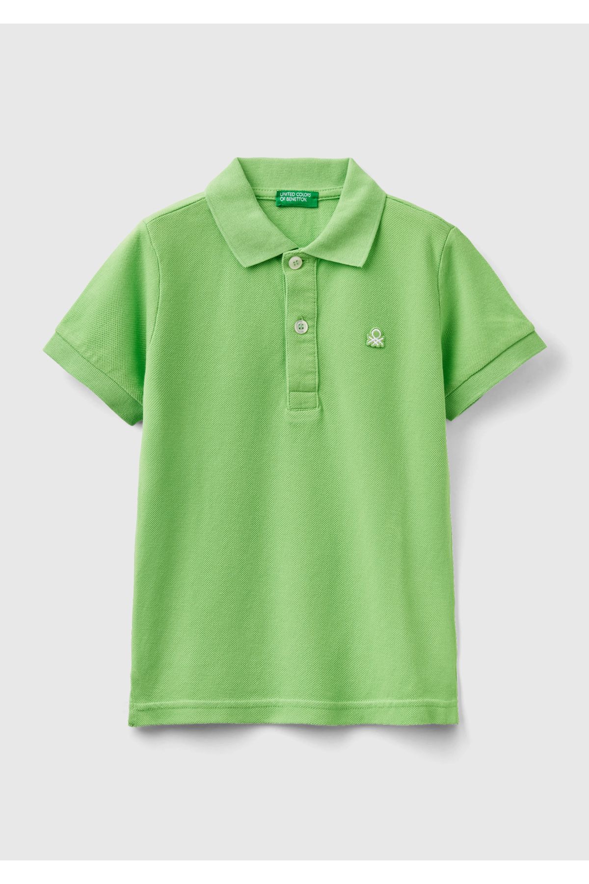 United Colors of Benetton Erkek Çocuk Fıstık Yeşili Logolu Pike Polo T-Shirt