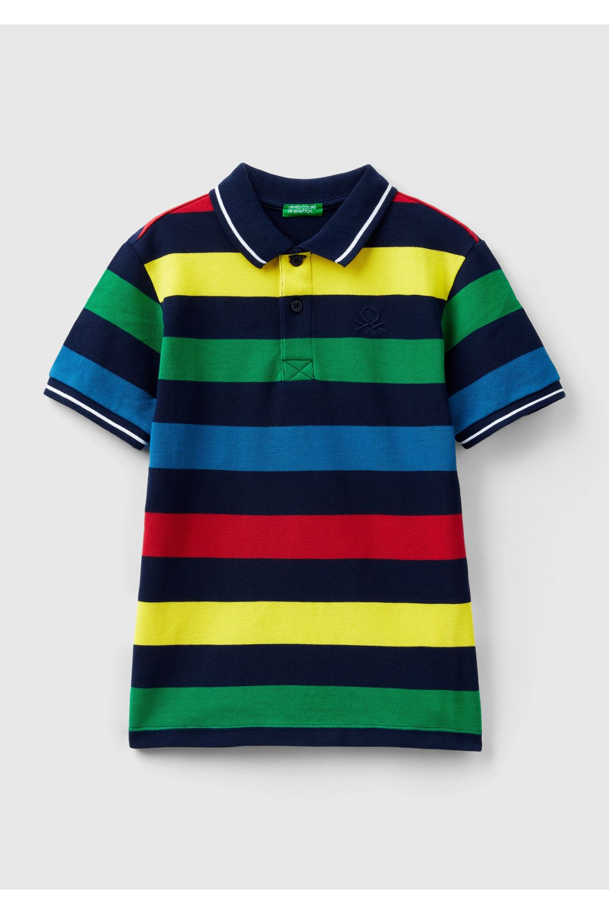 United Colors of Benetton Erkek Çocuk Siyah Mix Logo İşlemeli Çizgili Pike Polo T-Shirt