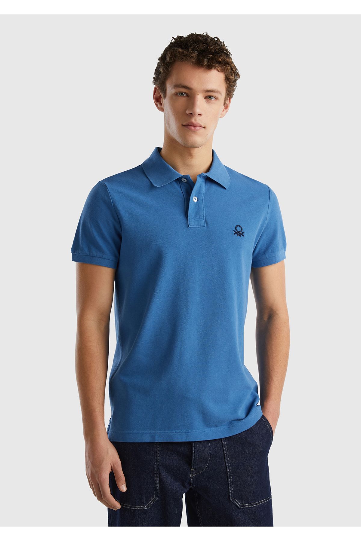 United Colors of Benetton Erkek Koyu Mavi Slim Fit Kısa Kollu Polo T-shirt