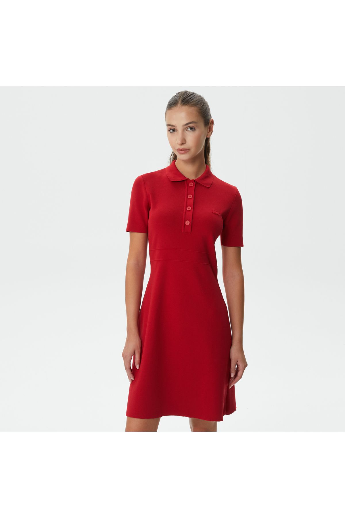 Lacoste Kadın Uzun Kollu Gömlek Yaka Kırmızı Elbise