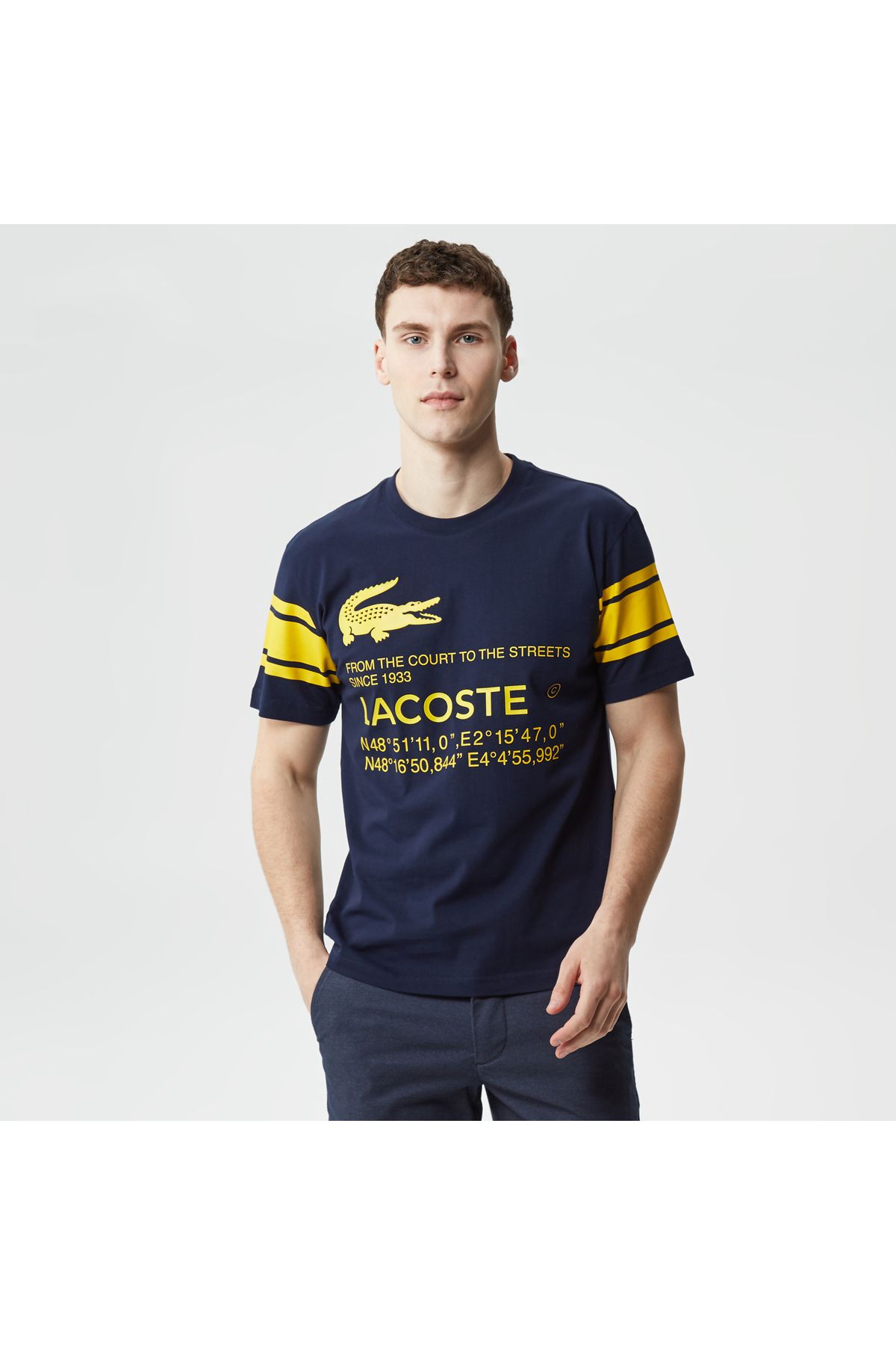 Lacoste Active Erkek Relaxed Fit Bisiklet Yaka Baskılı Lacivert T-Shirt