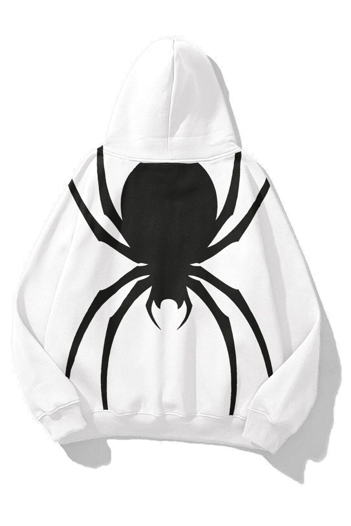 Trendiz Unisex Büyük Baskılı Spider Sweatshirt Hoodie Beyaz