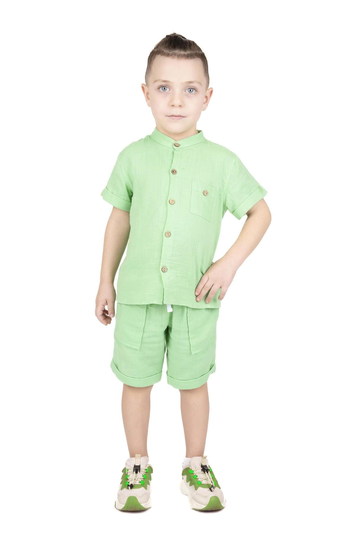 best kids Erkek Çocuk Yeşil Dik Yakalı Gömlek