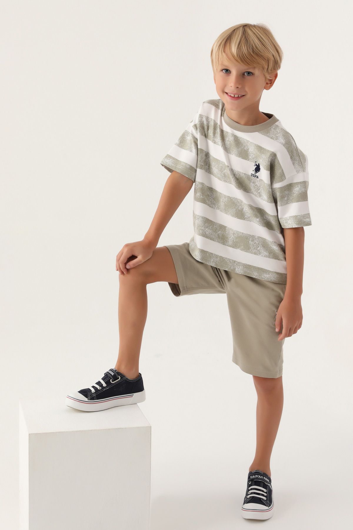 U.S. Polo Assn. Erkek Çocuk, Lisanslı, USPA,  Haki, T-shirt Bermuda Takım ( 2024 YENİ SEZON )
