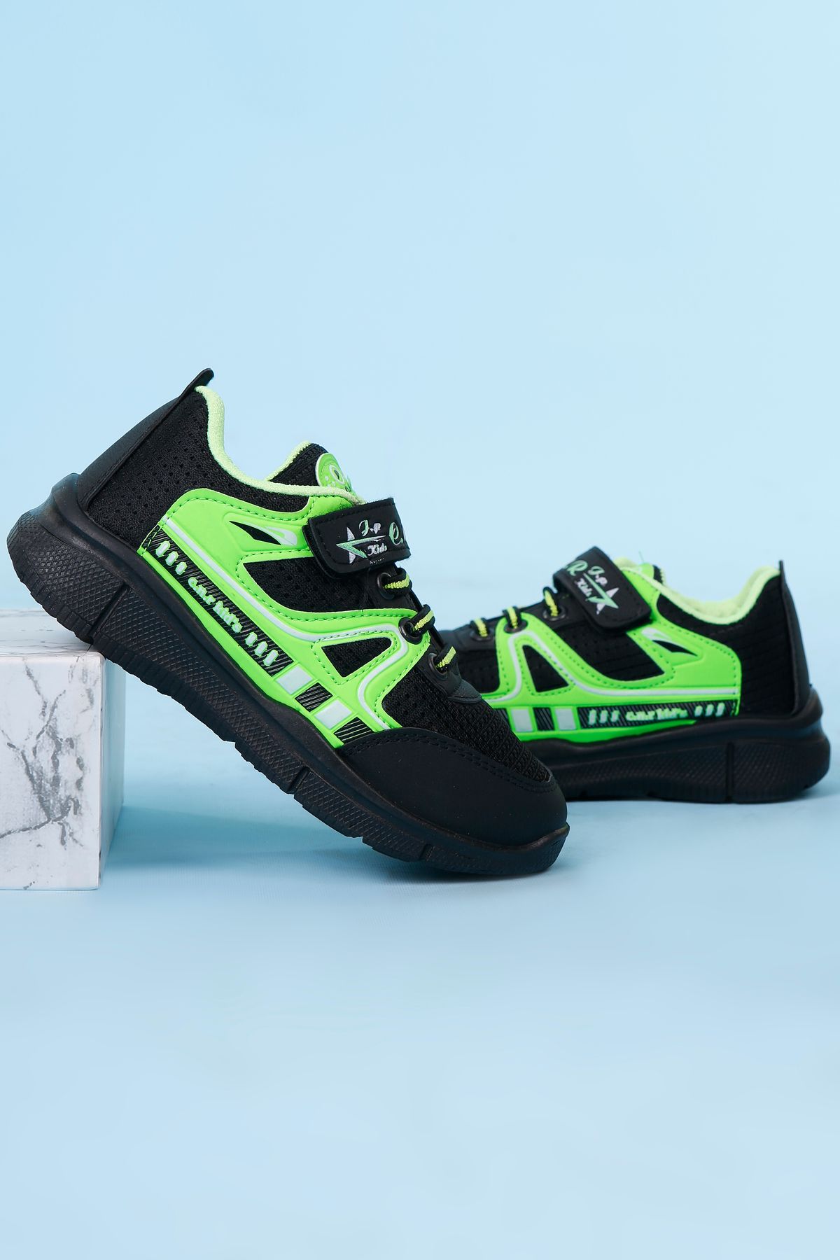 lord's ayakkabı Unisex Siyah-Yeşil Çocuk Spor Ayakkabı Sneakers Okul Ayakkabısı