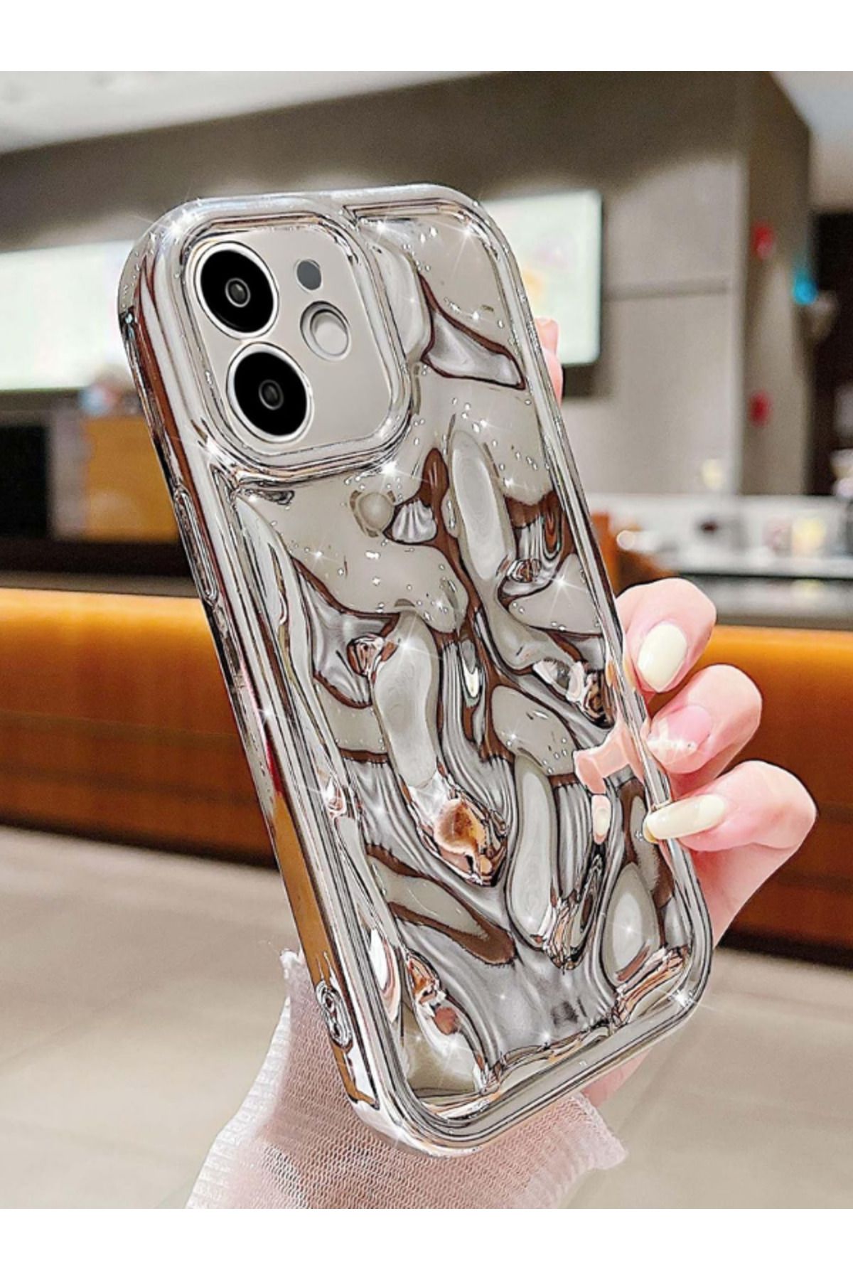 KVK PRİVACY Apple iPhone 11 Kılıf Water Ripple Silikon Parlak Yumuşak Kamera Korumalı Kapak Silver
