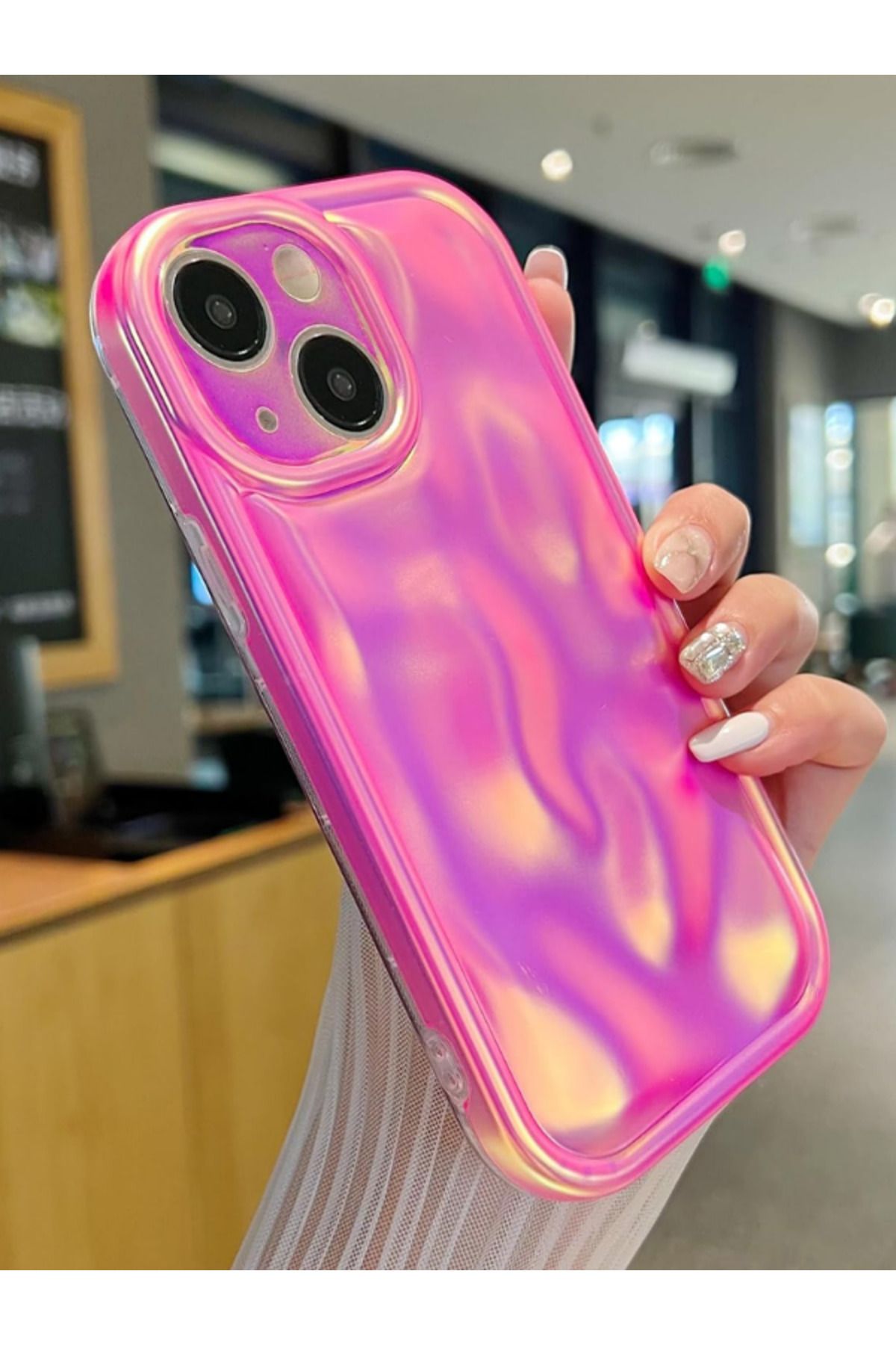 KVK PRİVACY Apple iPhone 13 Kılıf Water Ripple Silikon Parlak Yumuşak Kamera Korumalı Kapak Pink