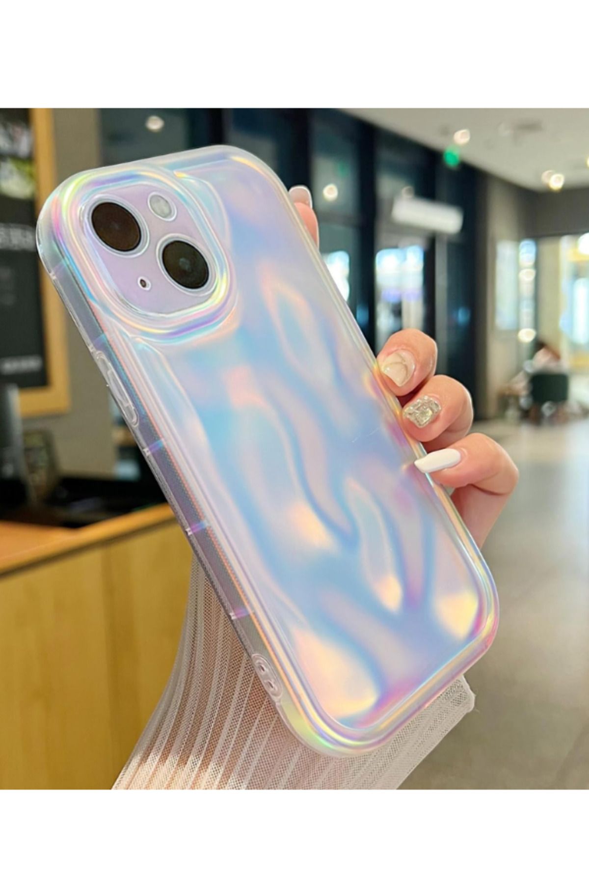 KVK PRİVACY Apple iPhone 15 Kılıf Water Ripple Silikon Parlak Yumuşak Kamera Korumalı Kapak Hologram