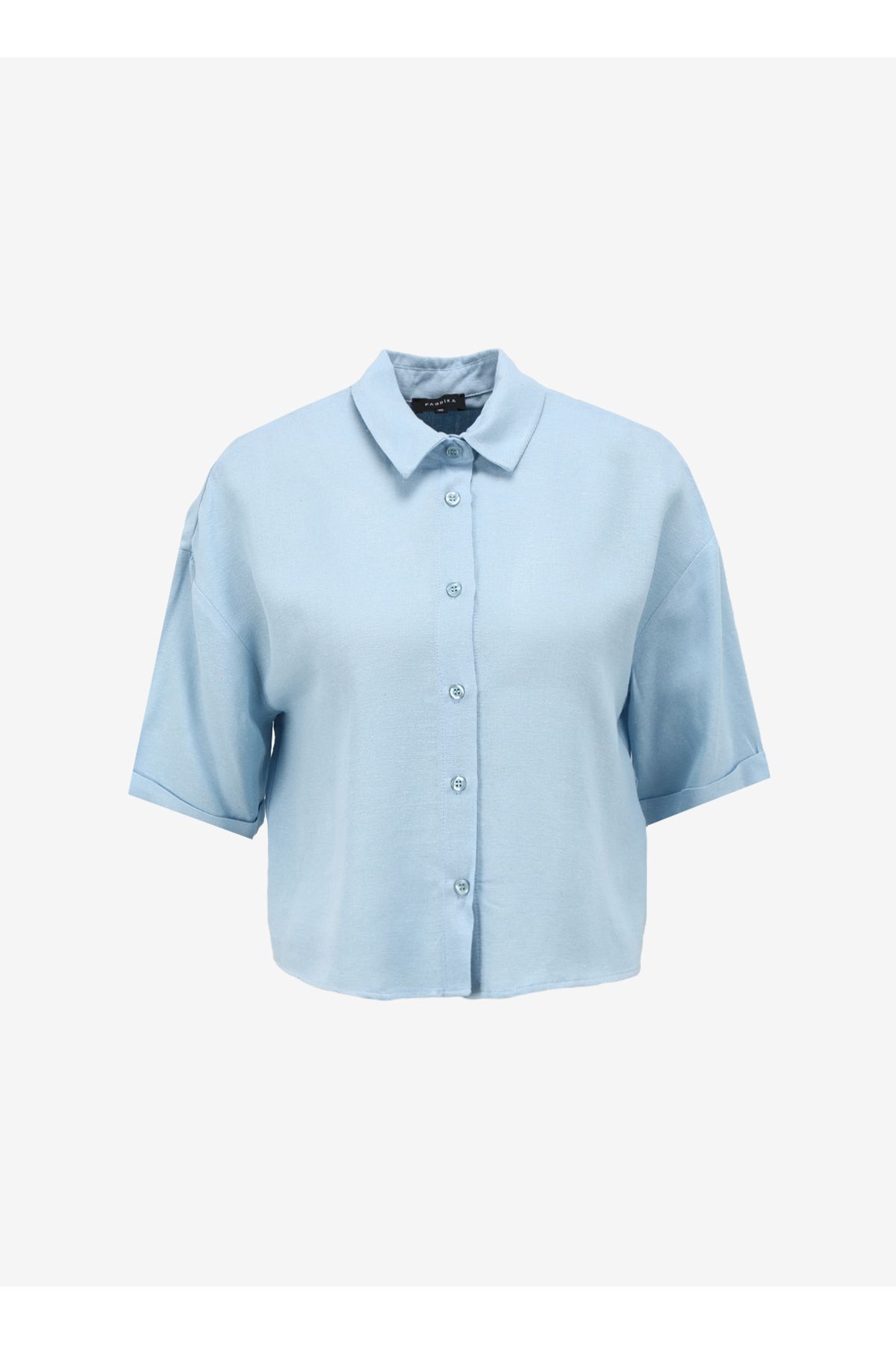 Fabrika Crop Gömlek Yaka Düz Açık Mavi Kadın Gömlek MONDORF