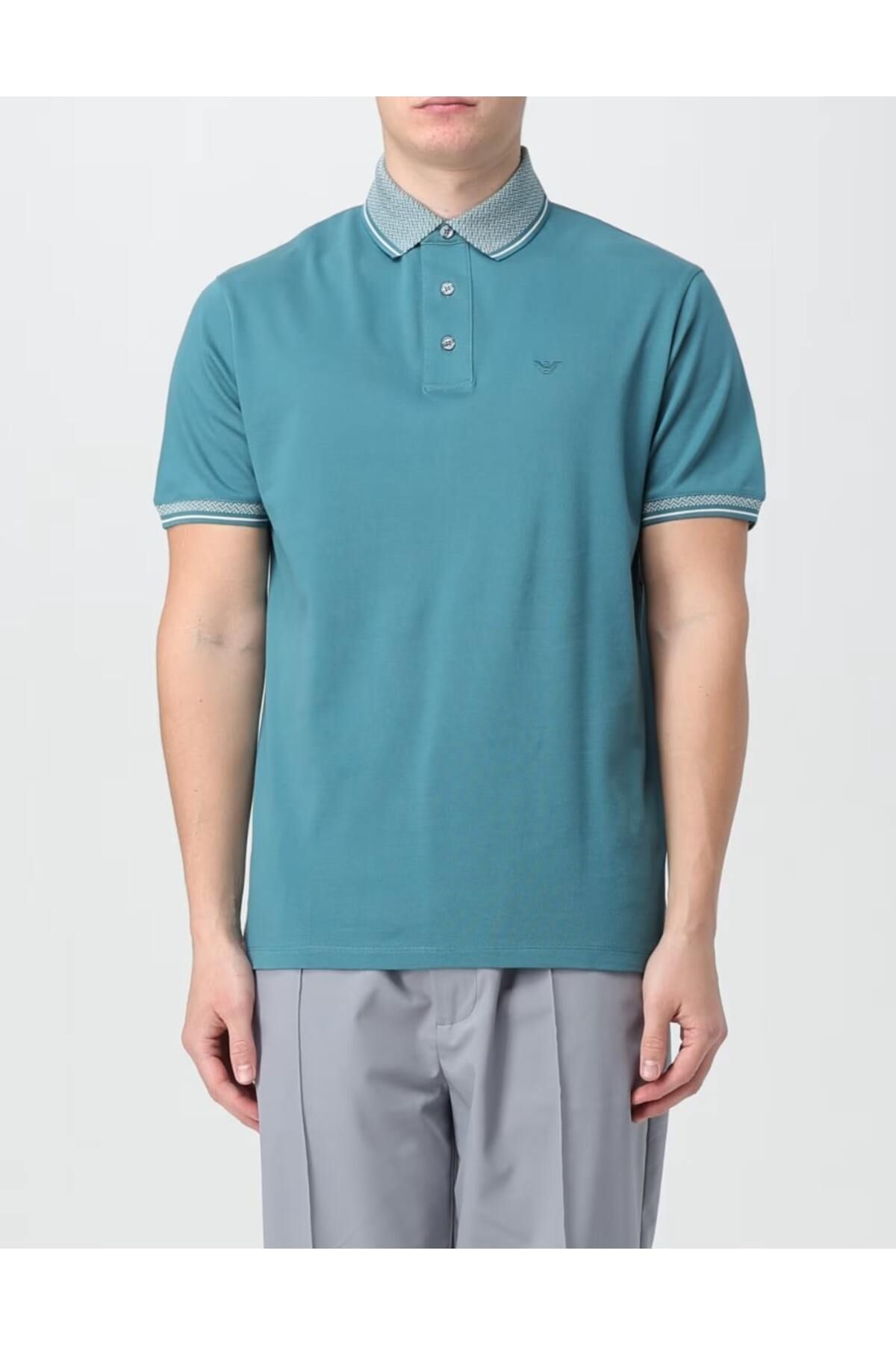 Emporio Armani Erkek Basic Kısa Kollu Logolu Açık Mavi Polo Yaka T-Shirt 3D1FM5 1JTKZ-07A6