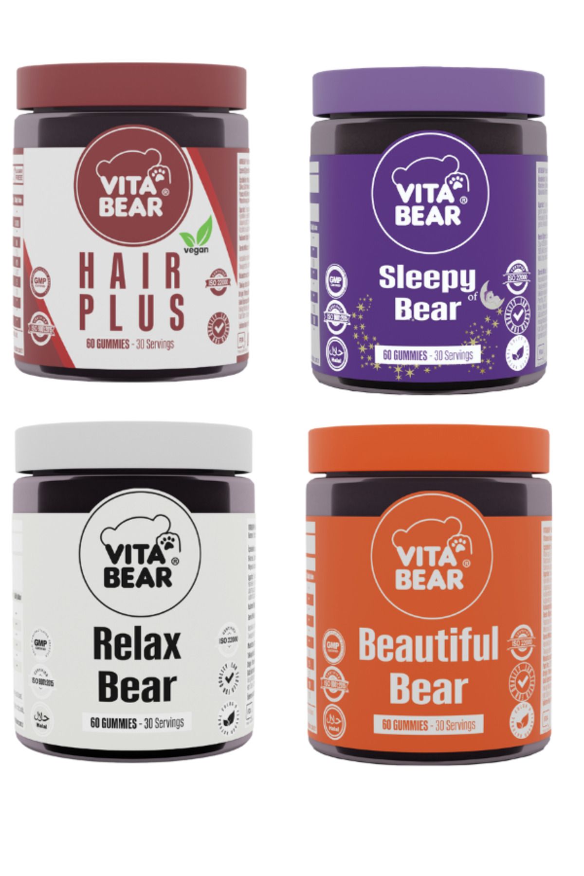 Vita Bear Hair Plus Vegan Saç Vitamin & sleepy Bear 60 Gummy & Beautiful Bear 60 Gummy & Relax Bear 60 Gummy