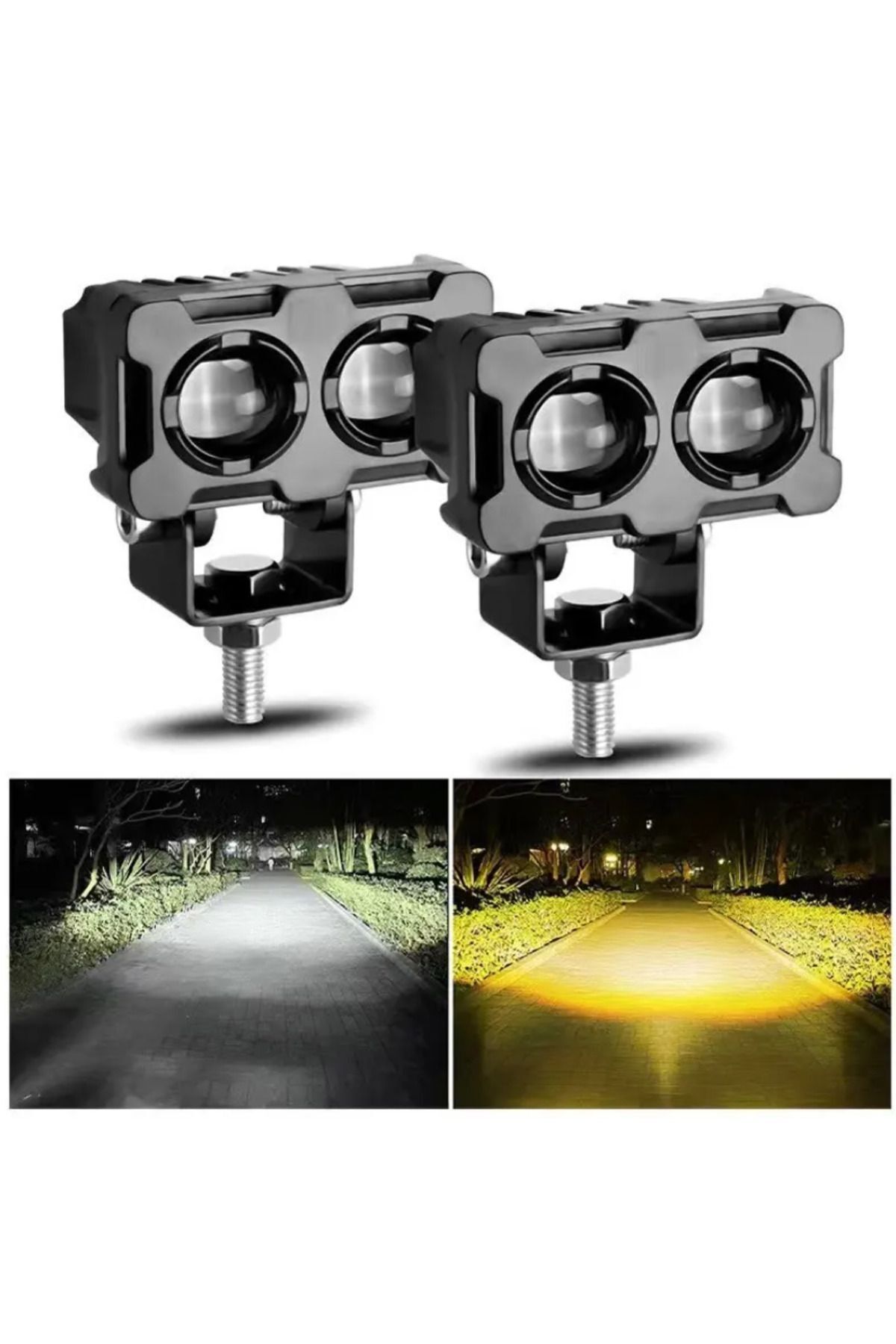 Otoçizgi Robot Sis Farı Çift Renk Sarı-Beyaz Araç Motosiklet Off Road Led Lamba  50W Metal 2 Adet Baykuş Led