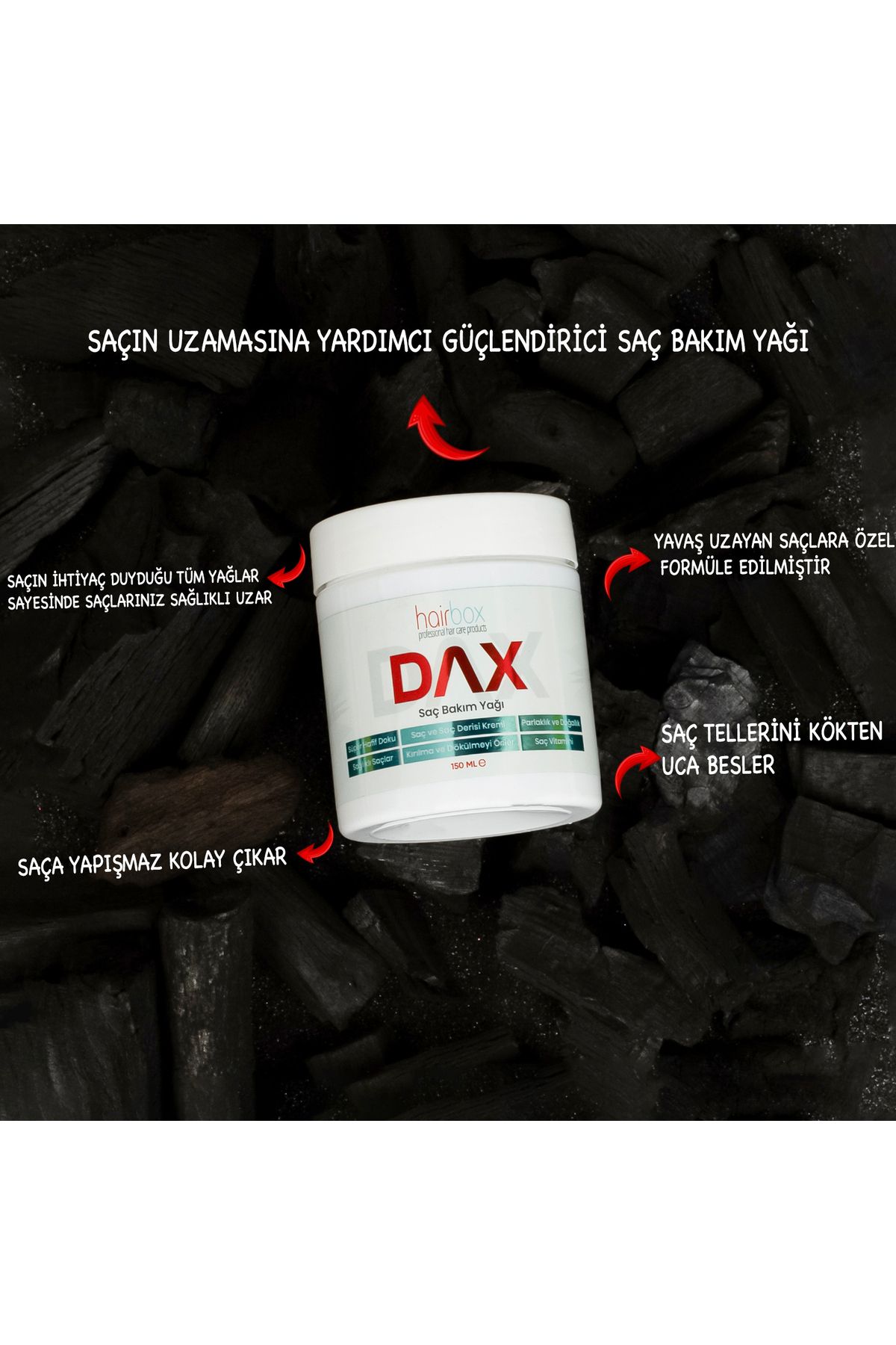 hairbox professional hair care products Dax Hair , Saç Uzatıcı , Dökülme Karşıtı, Saç Kalınlaştırıcı , Saç Gürleştirici, Saç Bakım Yağı