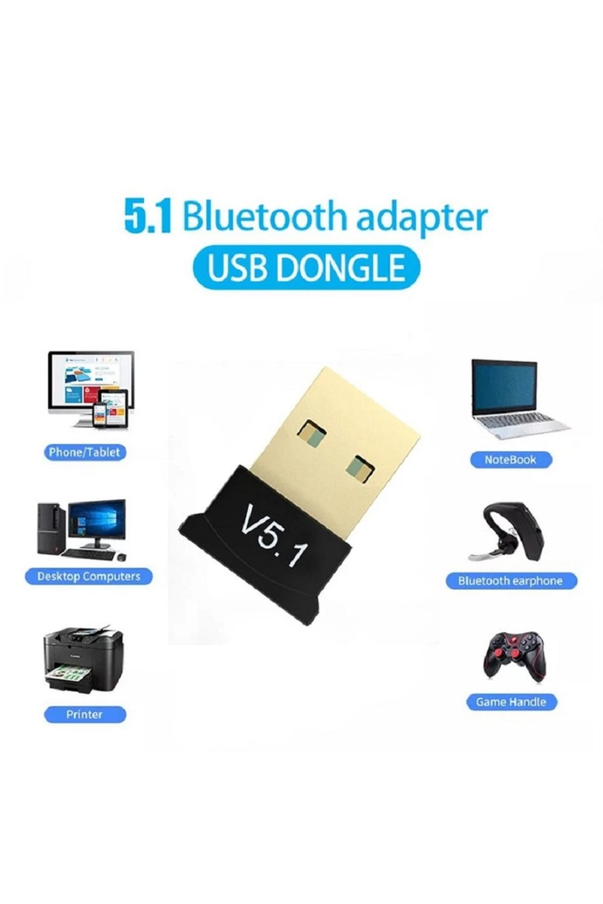 Derwell Usb Bluetooth 5.1 Doungle V5.1 Usb Bluetooth Adaptörü Alıcı Verici Mini Kablosuz Bluetooth
