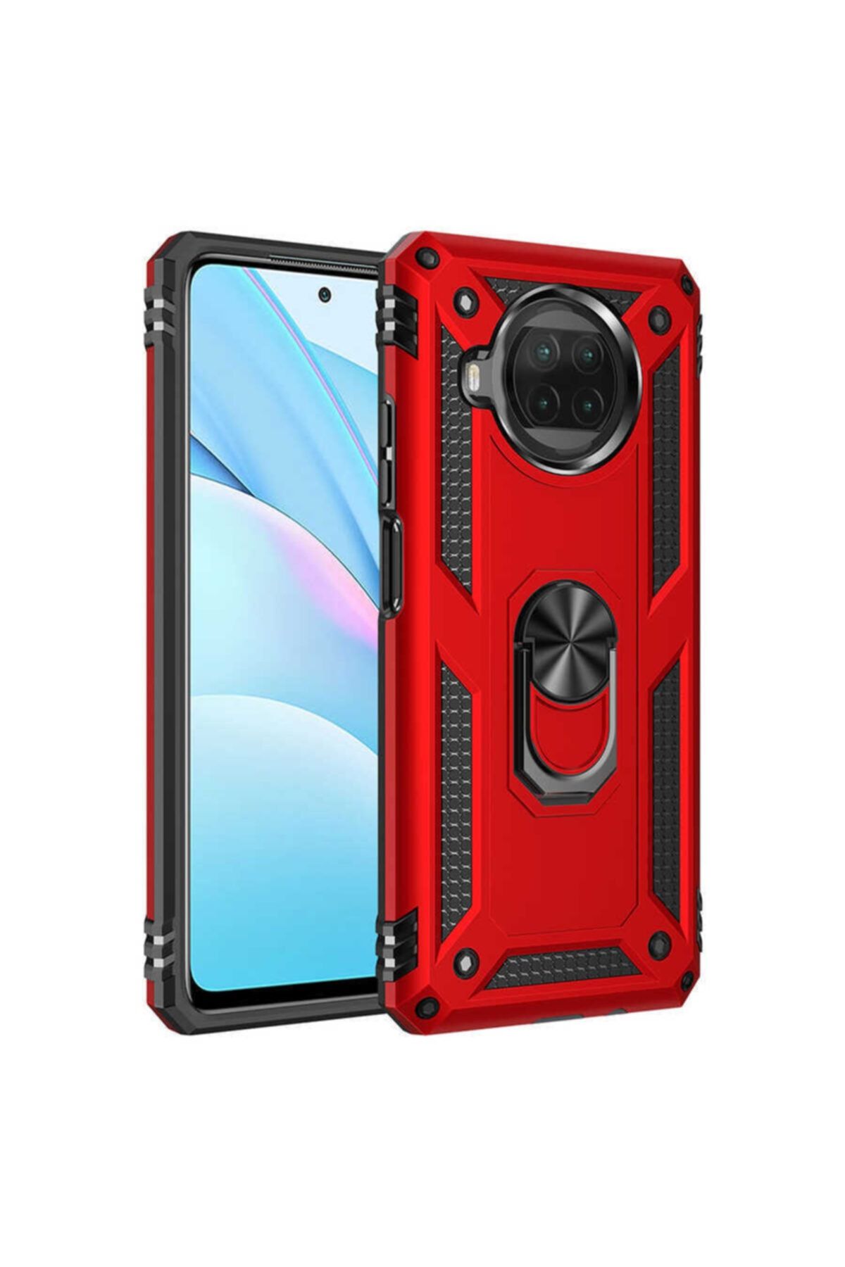 Nezih Case Xiaomi Mi 10t Lite 5g Uyumlu Yüzüklü (STANDLI) Zırh Kılıf Kırmızı