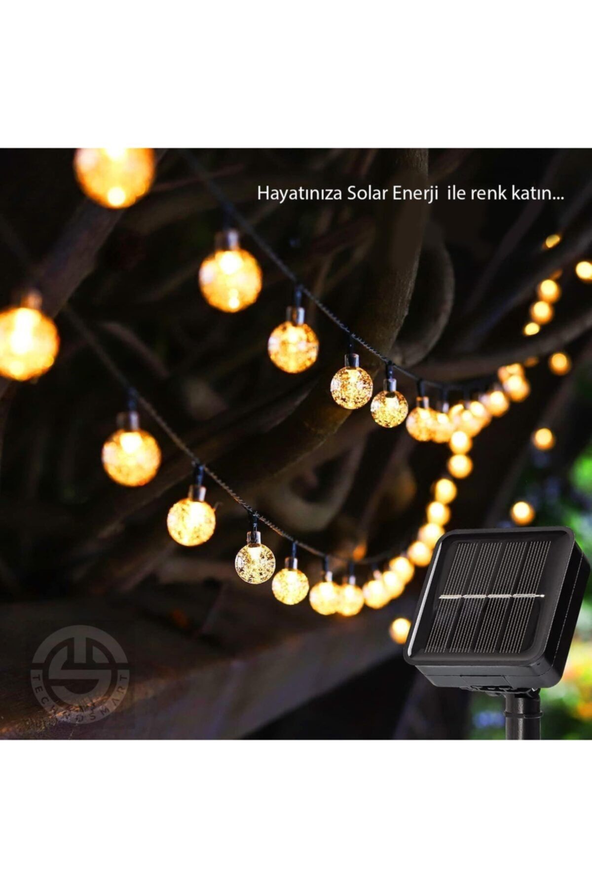 TechnoSmart 20 Ledli Solar Kristal Baloncuklu Top Bahçe Aydınlatma Dekorasyon Güneşenerji Sarı Işık